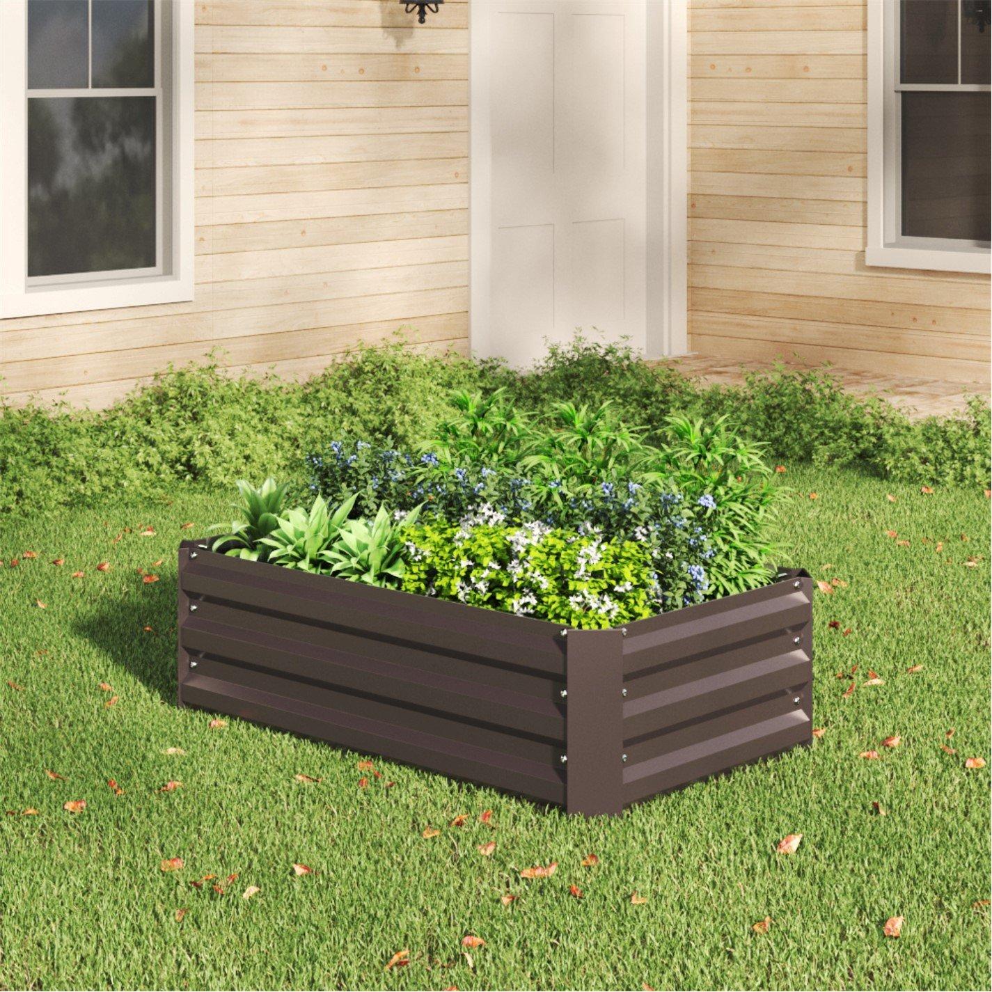 Brown - Breeins - Galvanized Steel Raised Garden Planter Box Brown - 5