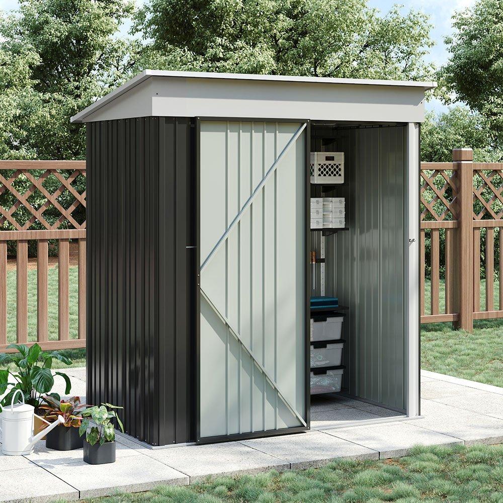 Black - Breeins - 3x5Fts Metal Shed with Shelves Charcoal Black - 2