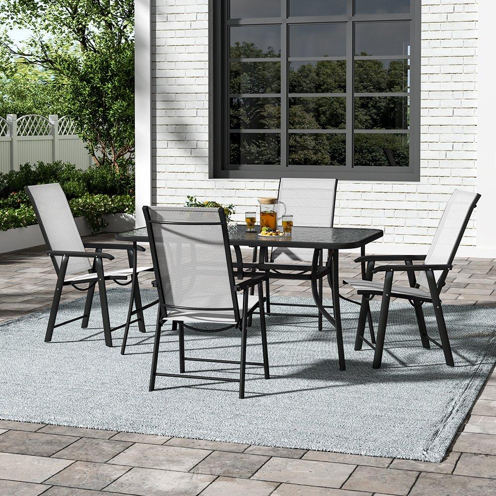 Black - Breeins - Tempered Glass Table with 4 Foldable Chairs - 2