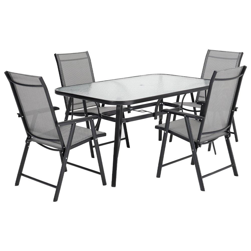 Black - Breeins - Tempered Glass Table with 4 Foldable Chairs - 3