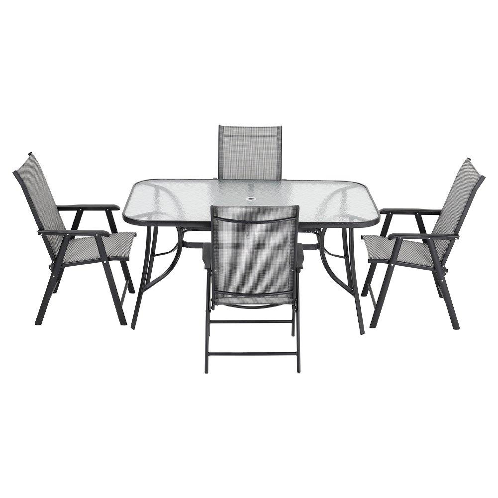 Black - Breeins - Tempered Glass Table with 4 Foldable Chairs - 4