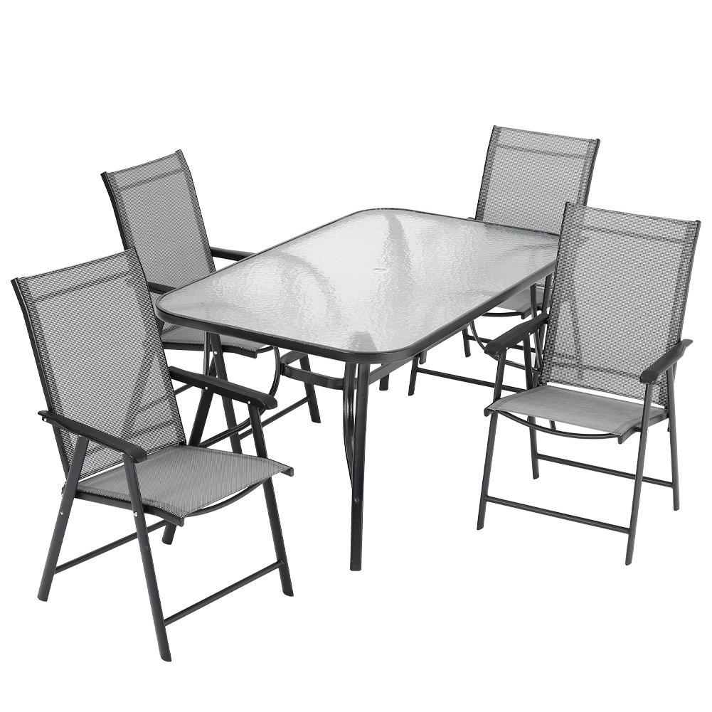 Black - Breeins - Tempered Glass Table with 4 Foldable Chairs - 5