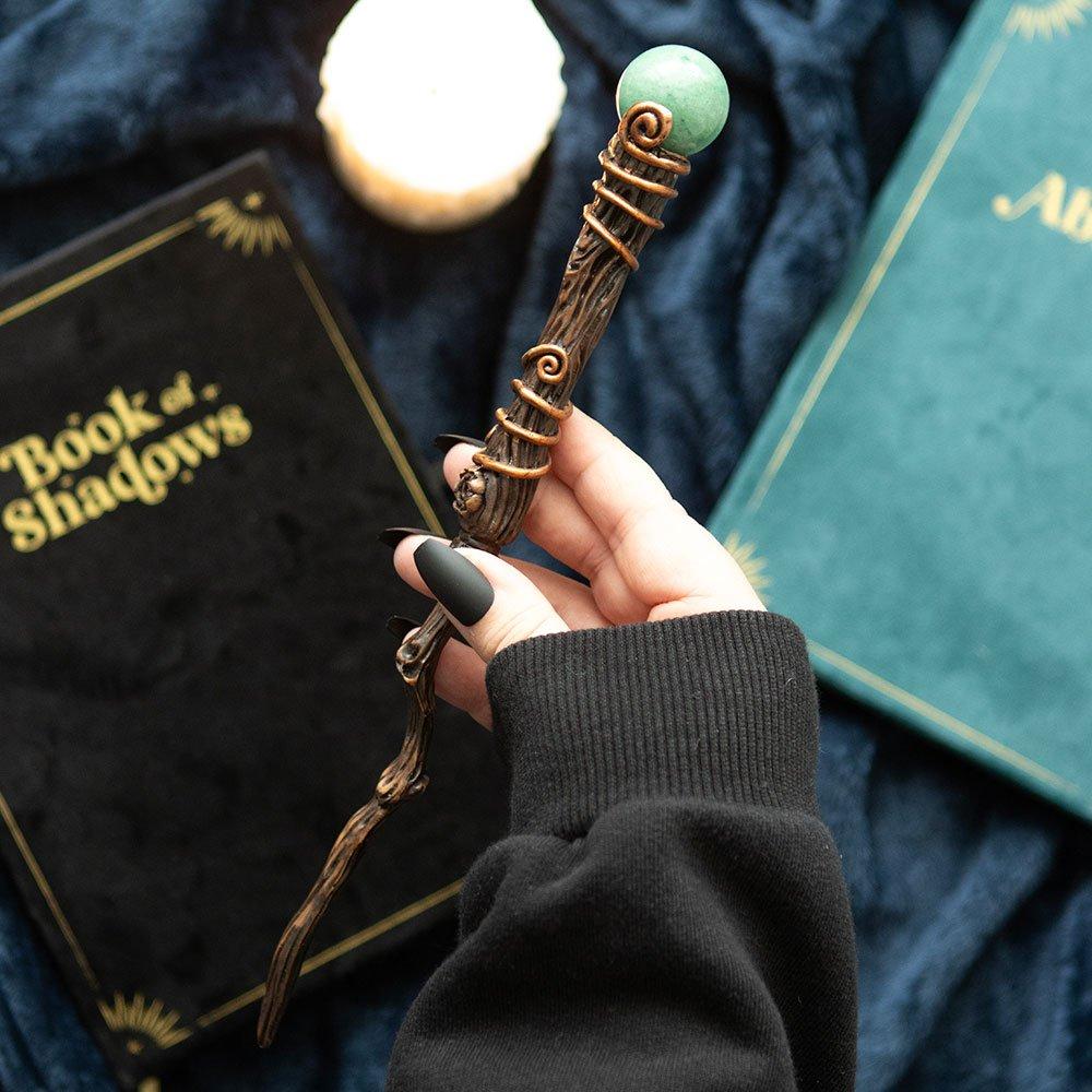 Something Different  Abundance Green Aventurine Crystal Wand With Pouch - Brown