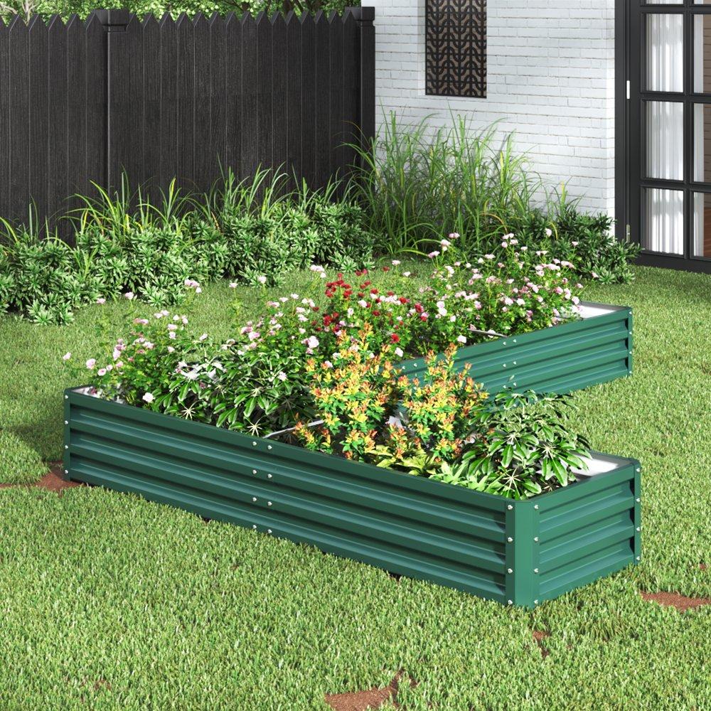 Green - Breeins - 207x277cm L-Shaped Galvanized Garden Bed Green - 2
