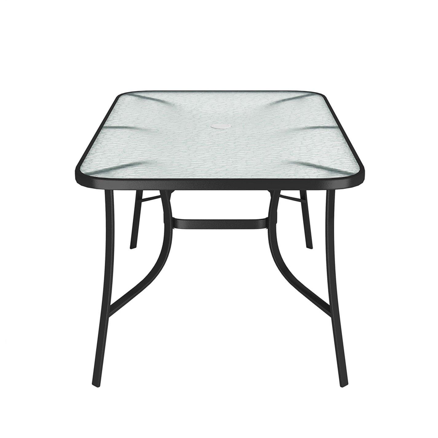 Black - Breeins - 1.5m Tempered Glass Table with 6 Rattan Chairs - 4