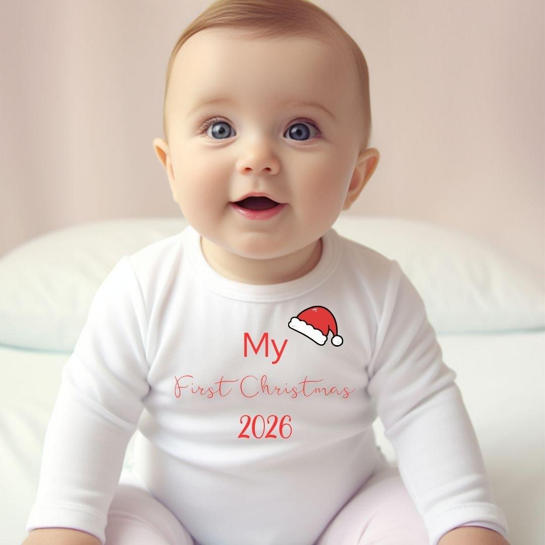 White - Aye Do Gifts - My First Christmas Santa Hat Design - Baby Grow - 1