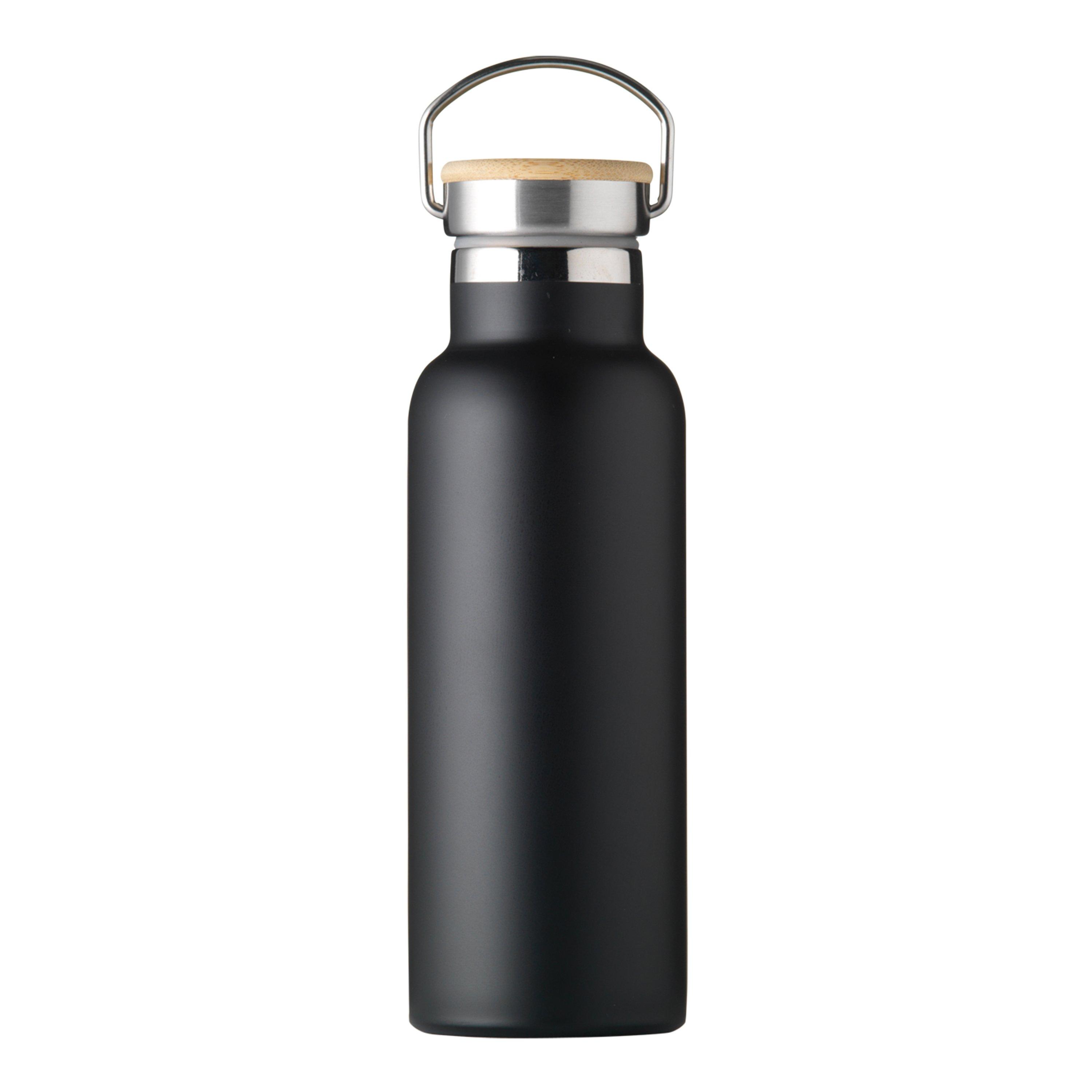 Treat Republic  Insulated Water Bottle With Bamboo Lid - Black - Standard