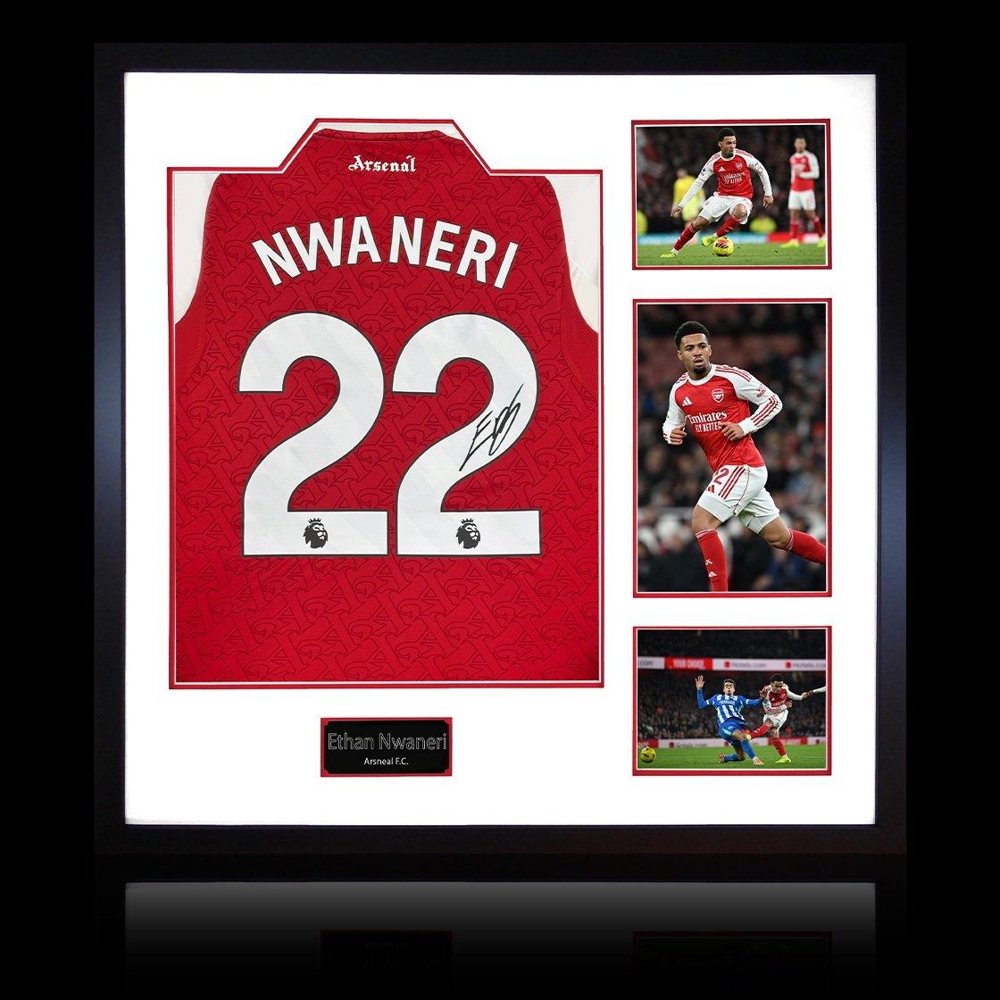 The Fan Cave  Ethan Nwaneri Signed Arsenal 25/26 Shirt Frame - Red - 820mm x 82