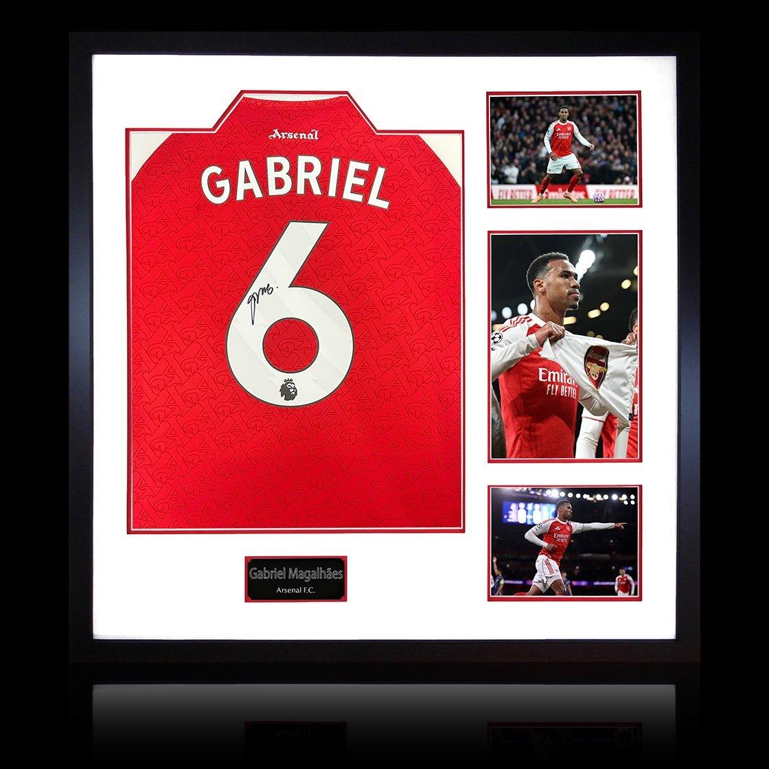 The Fan Cave  Gabriel Magalhaes Signed Arsenal 25/26 Shirt Elite - Red - 820mm x 82