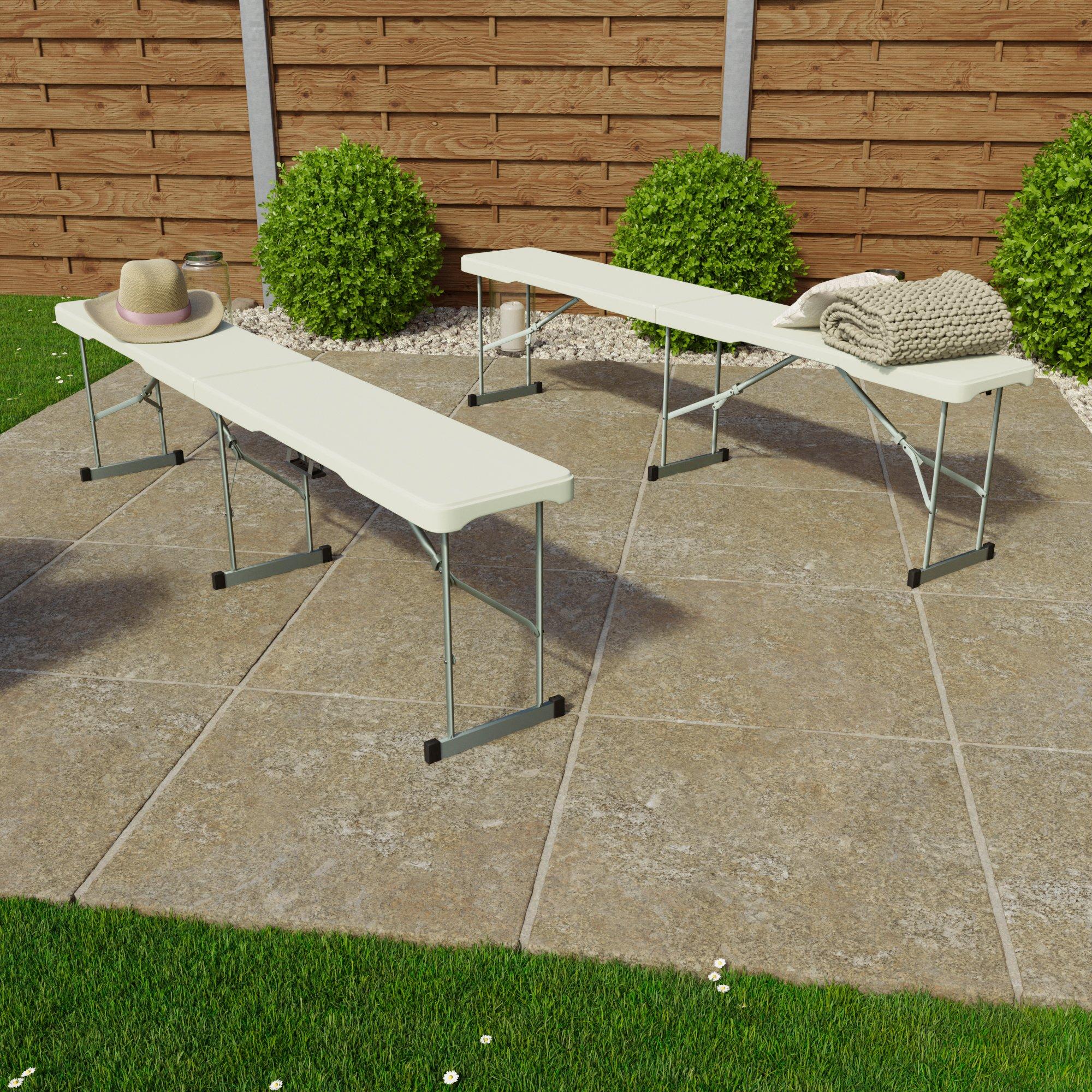 White - Lassic - Set of 2 Indoor Outdoor Folding Trestle Bench 6ft - 4
