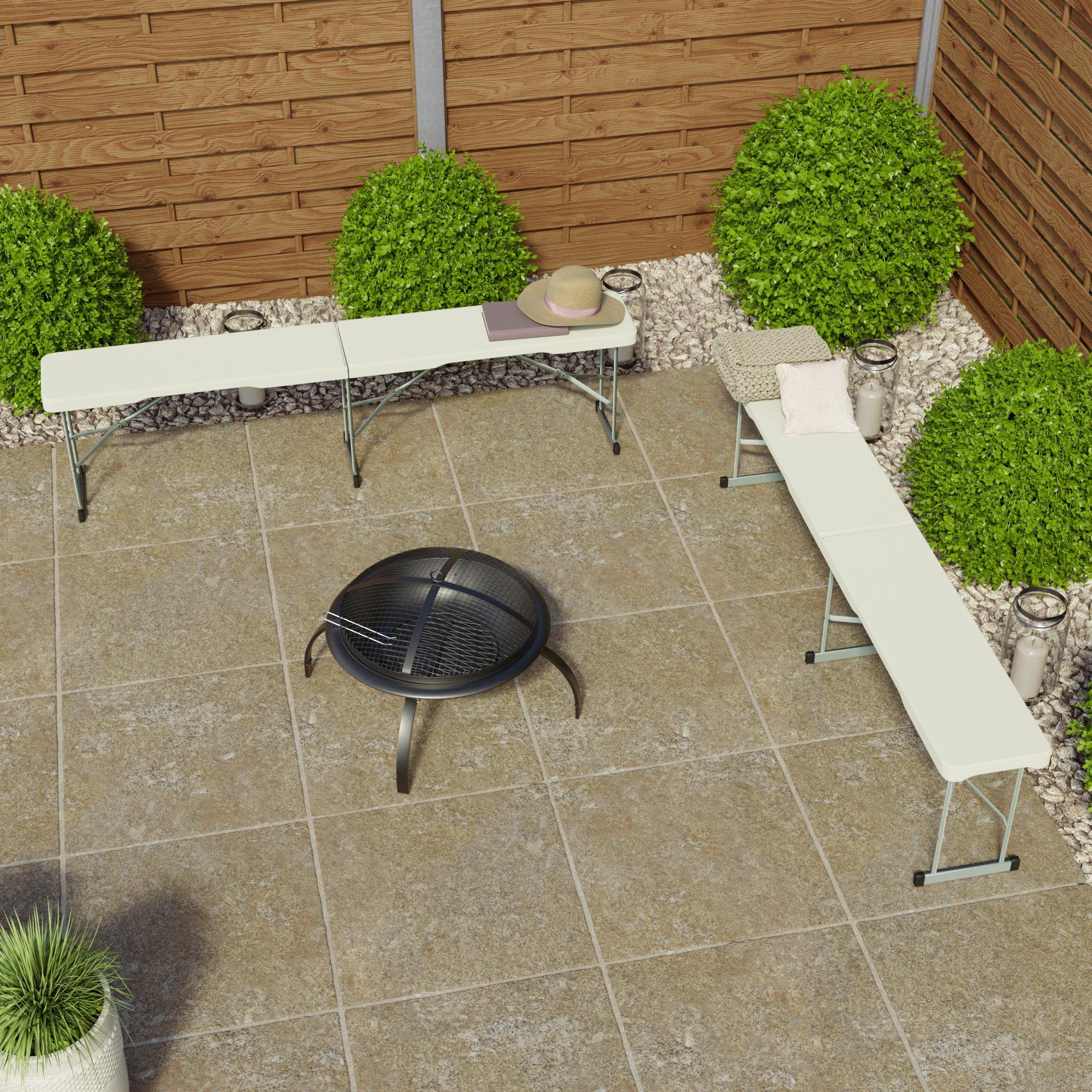 White - Lassic - Set of 2 Indoor Outdoor Folding Trestle Bench 6ft - 5