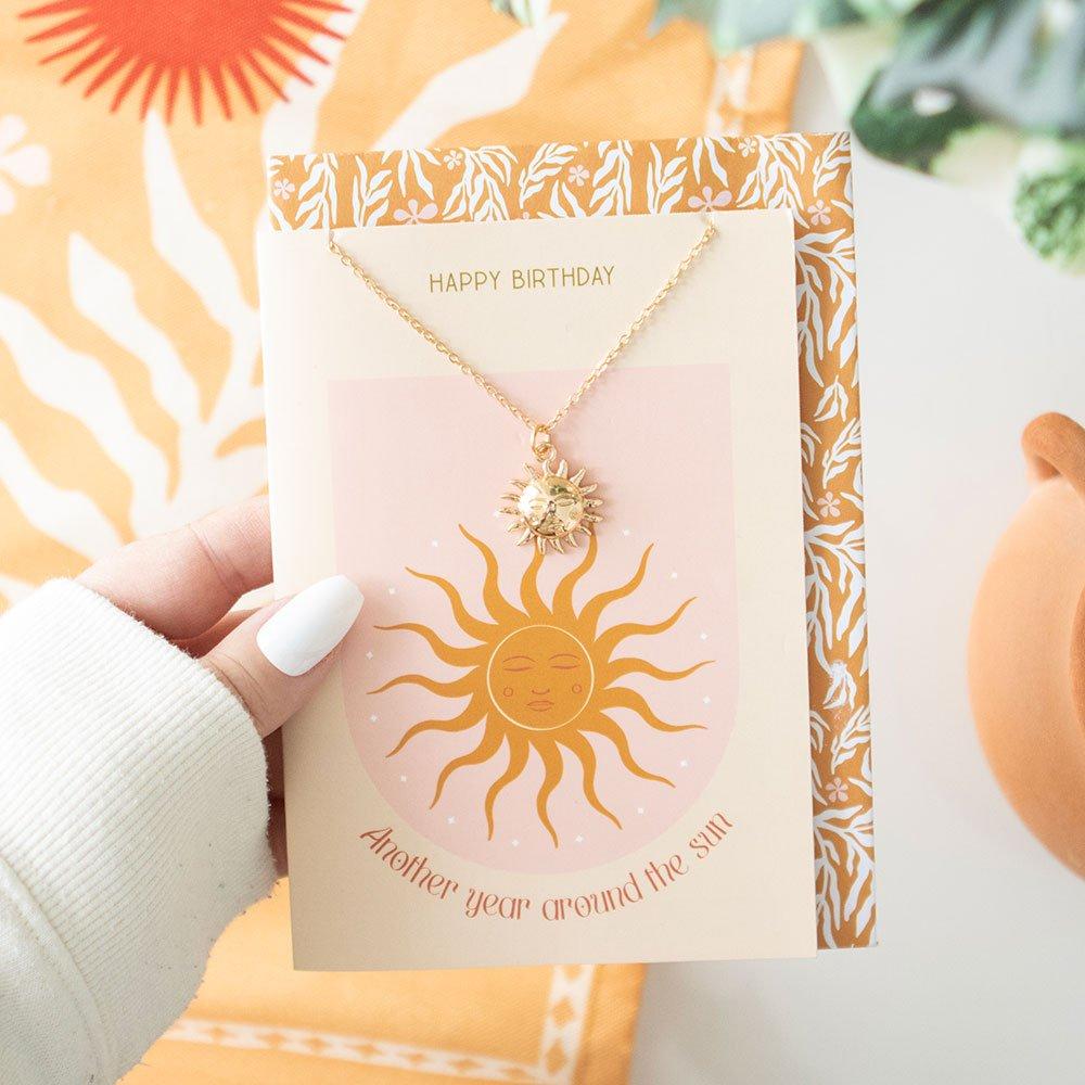 Something Different Women's Sun Necklace On Birthday Card - Gold