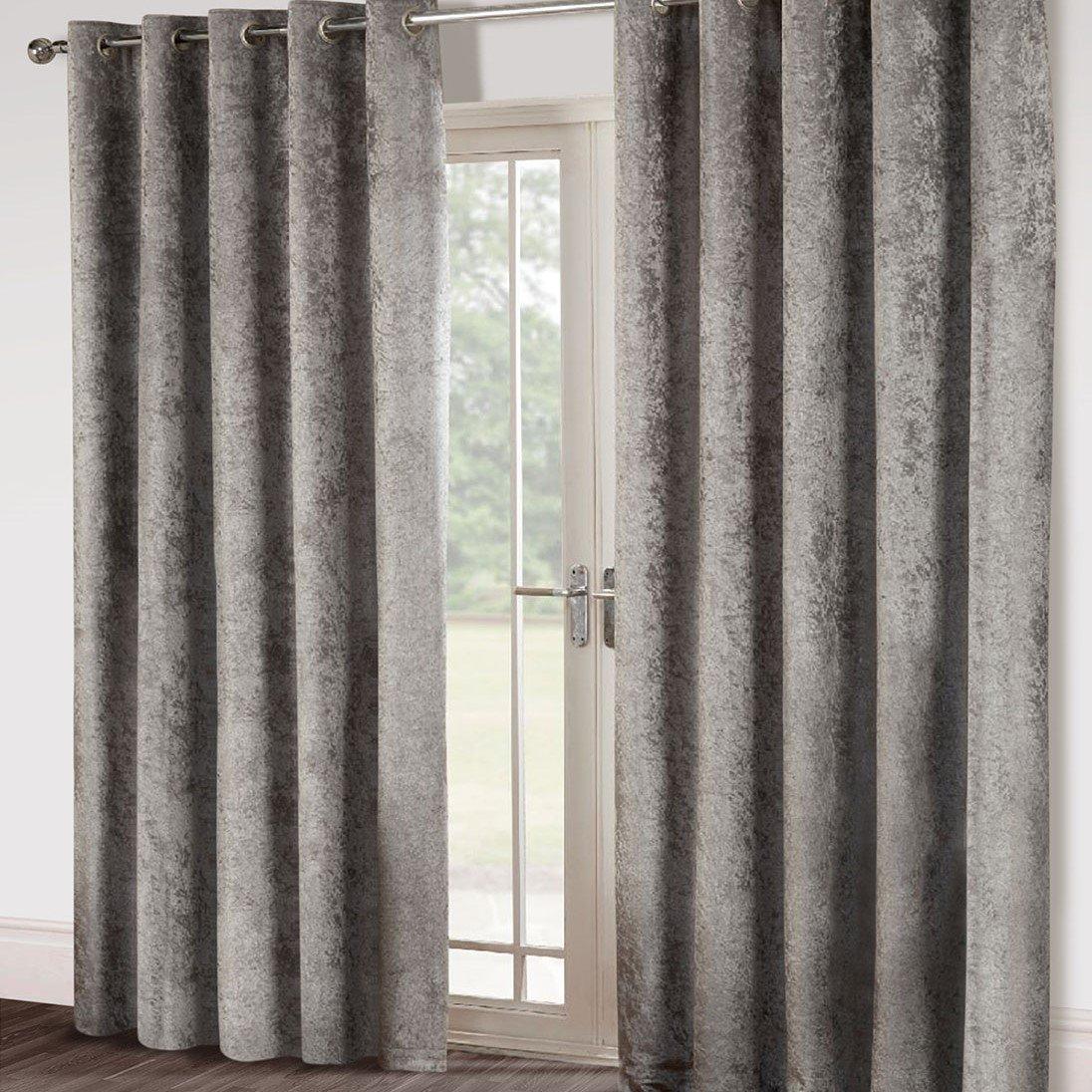 Silver - Alan Symonds - Crushed Velvet Ring Top Curtains - 1