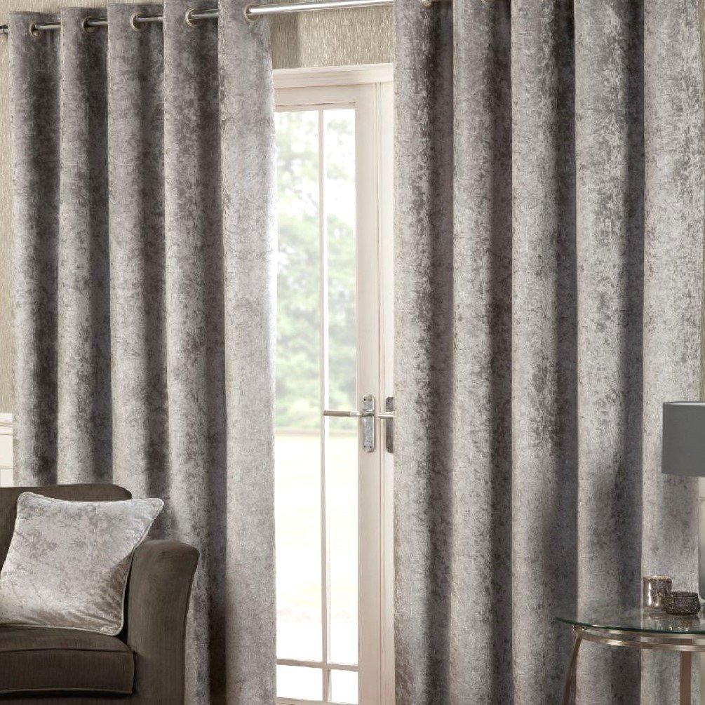 Silver - Alan Symonds - Crushed Velvet Ring Top Curtains - 3