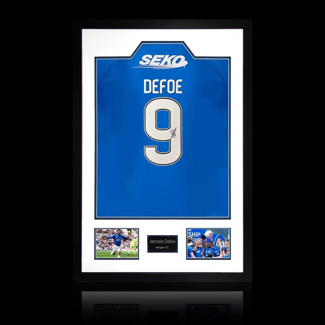 The Fan Cave  Jermain Defoe Signed Rangers Shirt Premium Frame - Blue - 850mm x 60