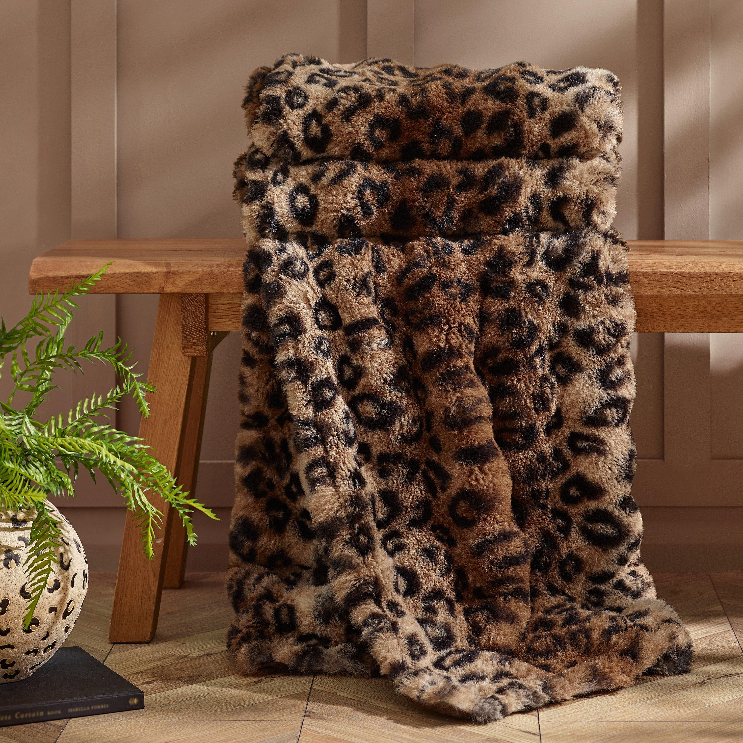 Brown - Catherine Lansfield - Animal Print Faux Fur Blanket Throw - 1