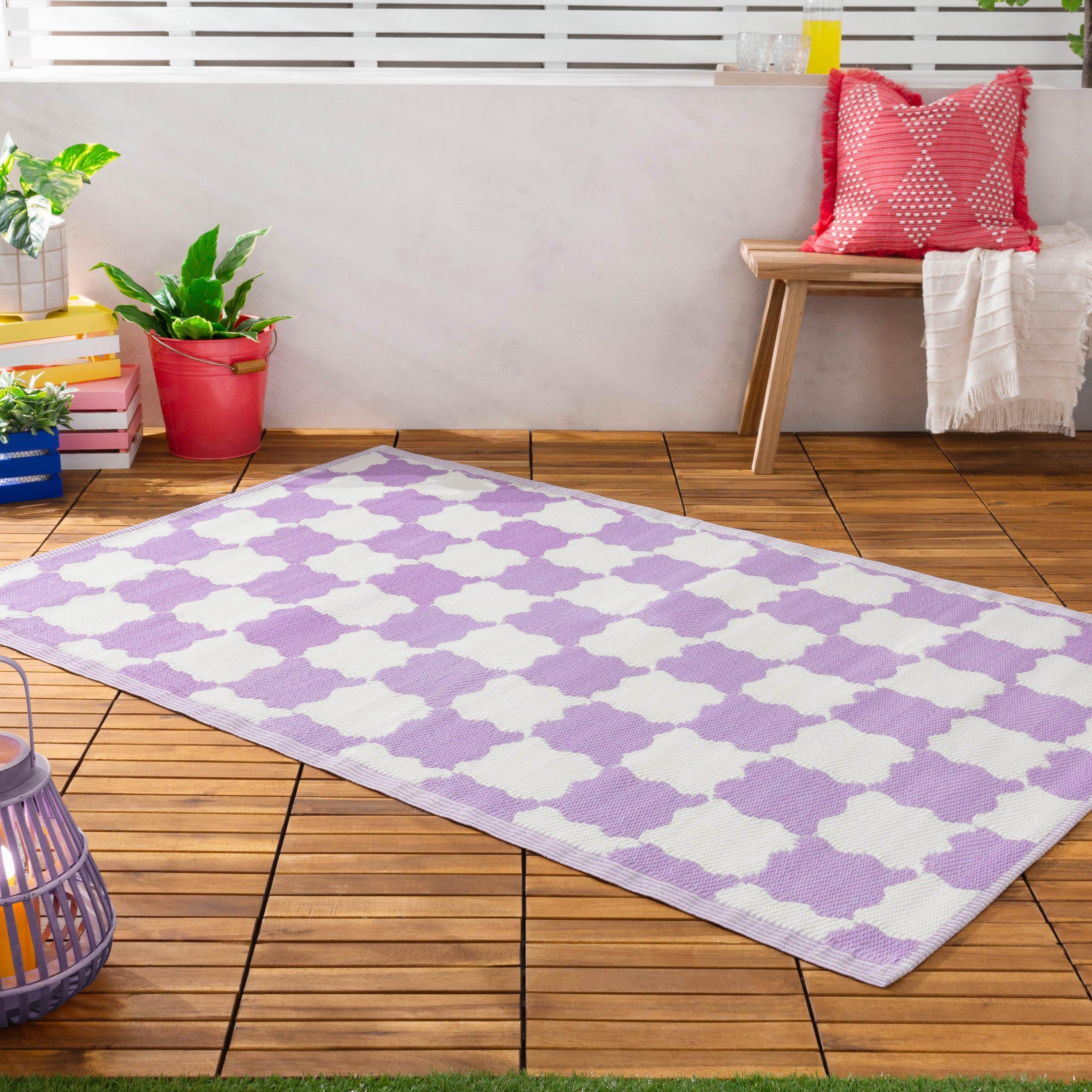 Lilac - furn. - Check Outdoor/Indoor 100% Recycled Outdoor Rug - 1