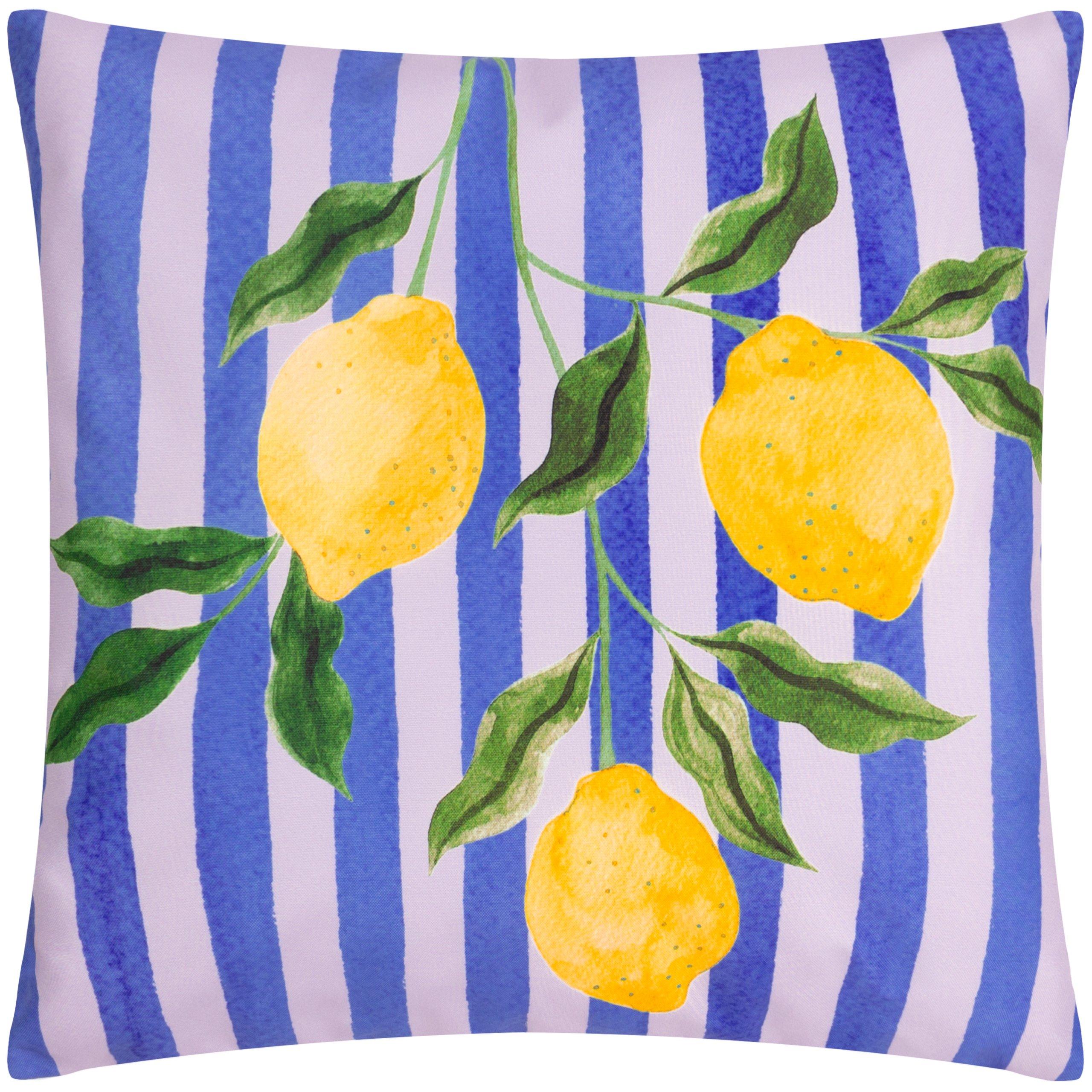 Blue - furn. - Lemons Striped Outdoor Cushion - 1