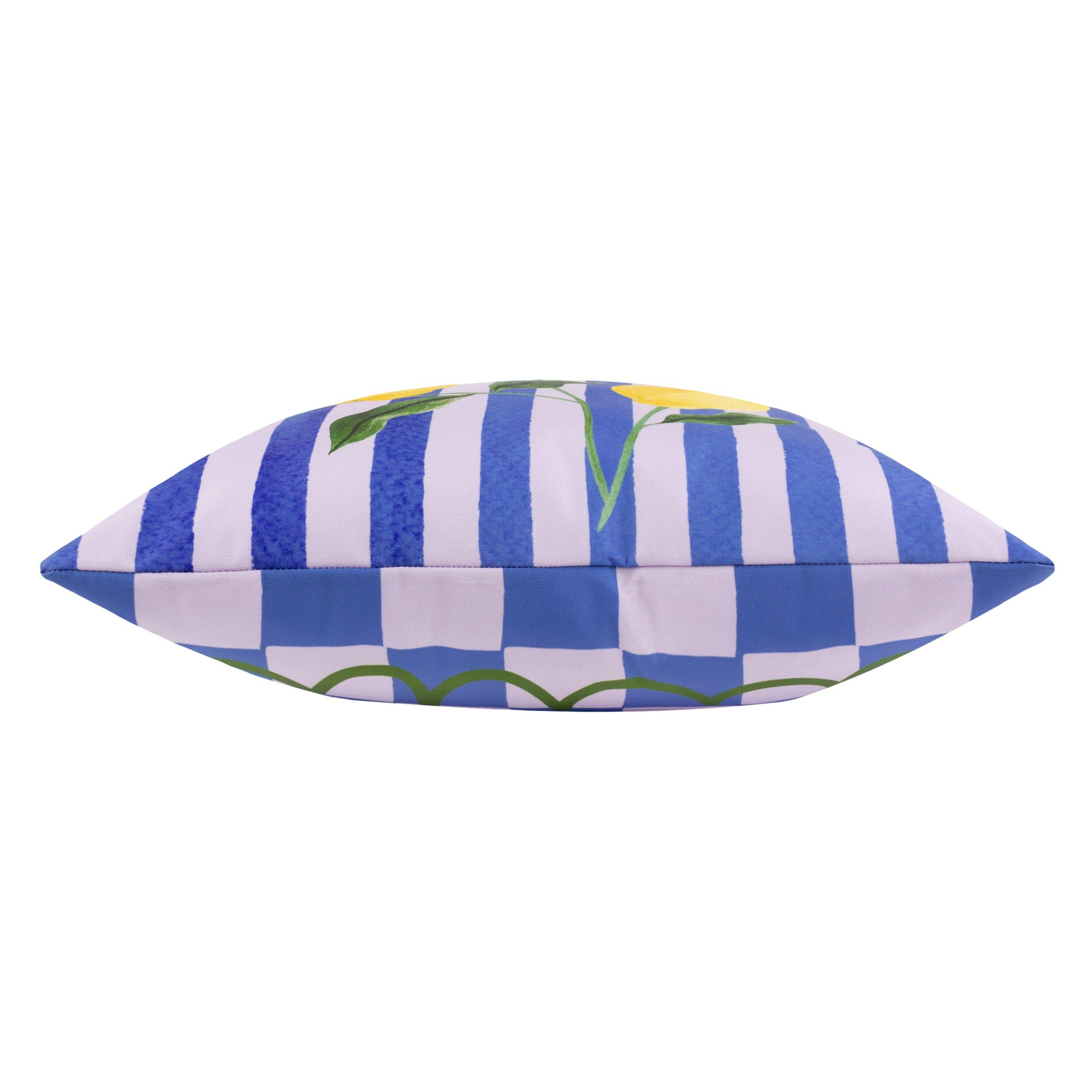 Blue - furn. - Lemons Striped Outdoor Cushion - 3