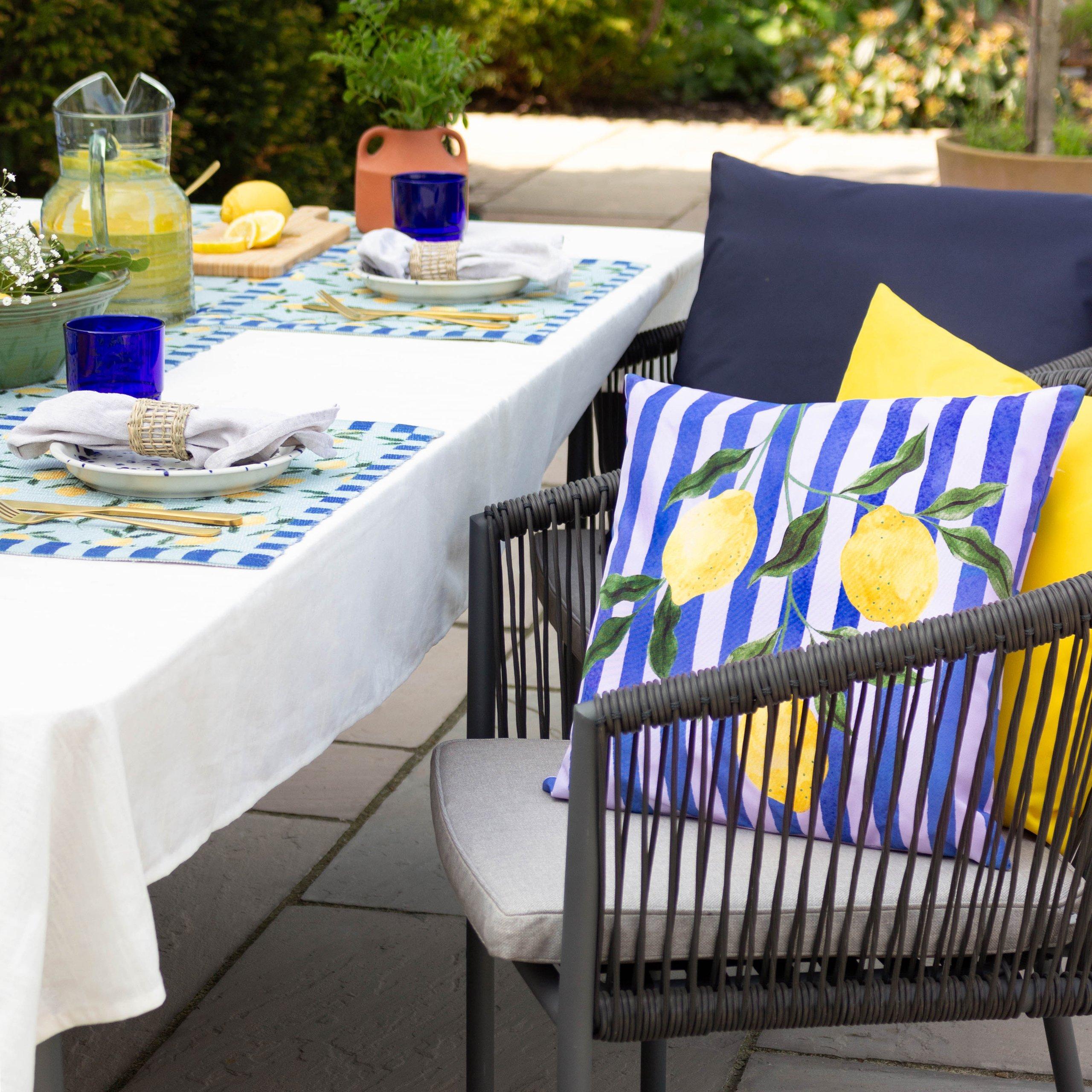 Blue - furn. - Lemons Striped Outdoor Cushion - 5