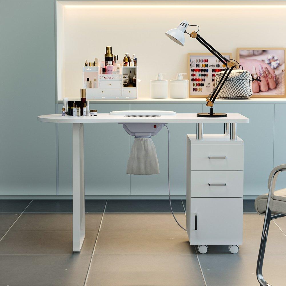 Sheonly  Wooden Nail Table With Dust Collector - White