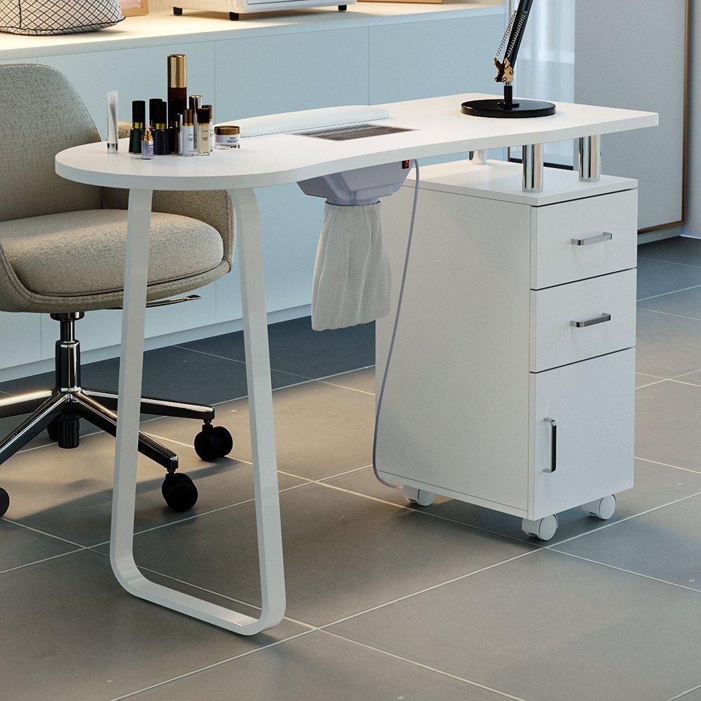 White - SHEONLY - Wooden Nail Table with Dust Collector - 2