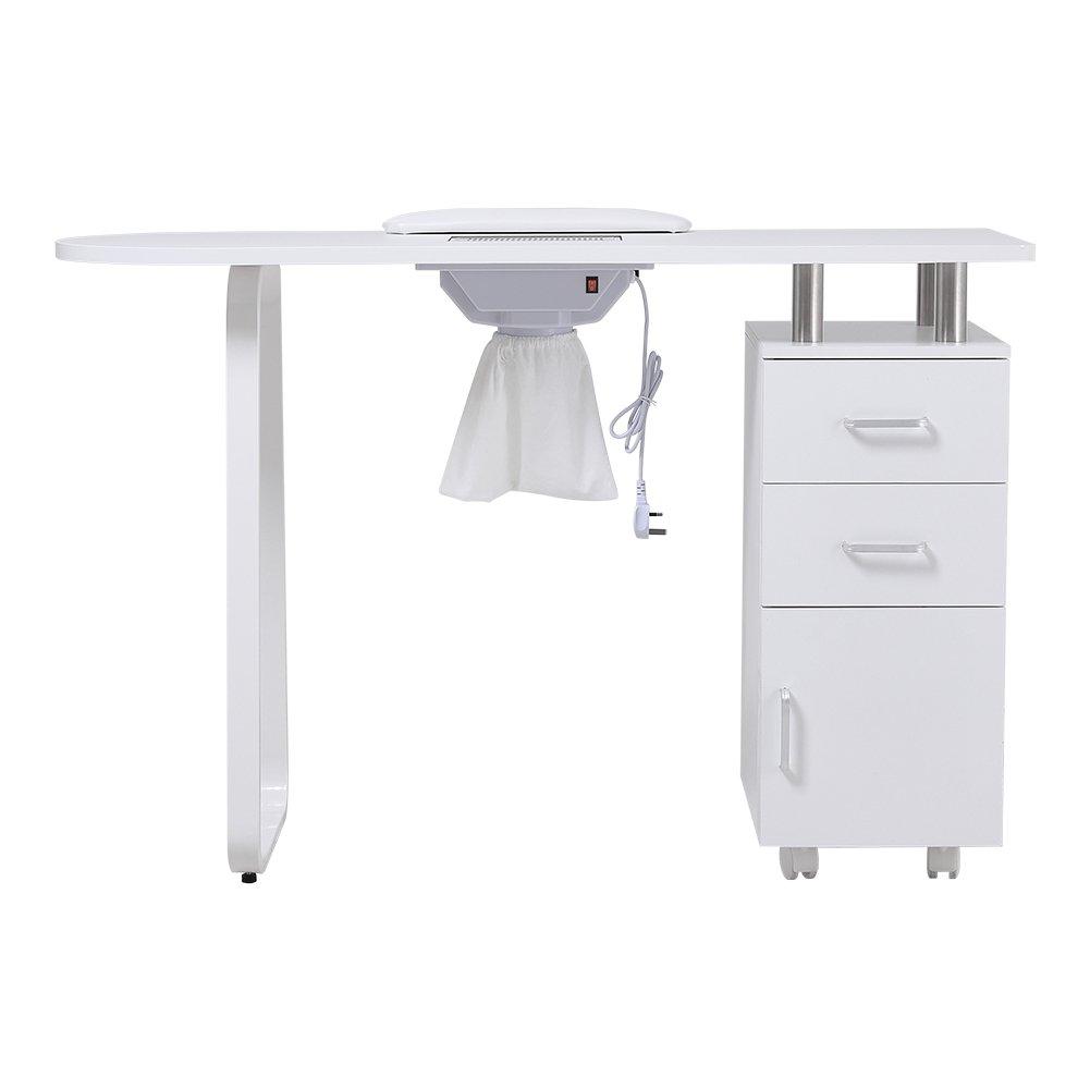 White - SHEONLY - Wooden Nail Table with Dust Collector - 3