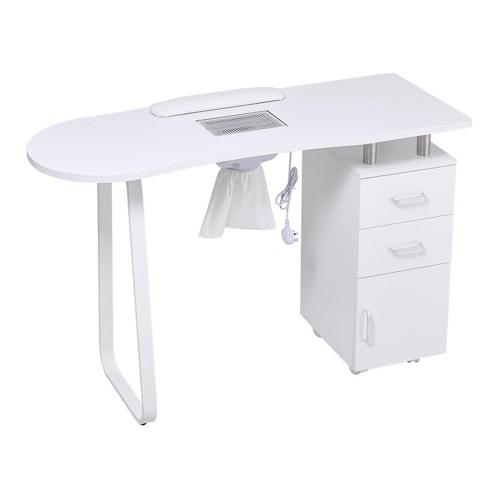 White - SHEONLY - Wooden Nail Table with Dust Collector - 4