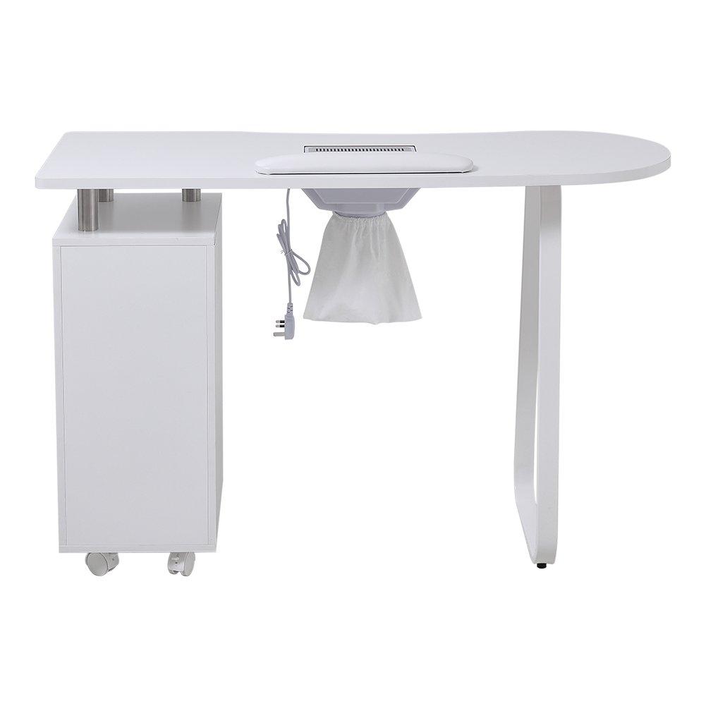 White - SHEONLY - Wooden Nail Table with Dust Collector - 5