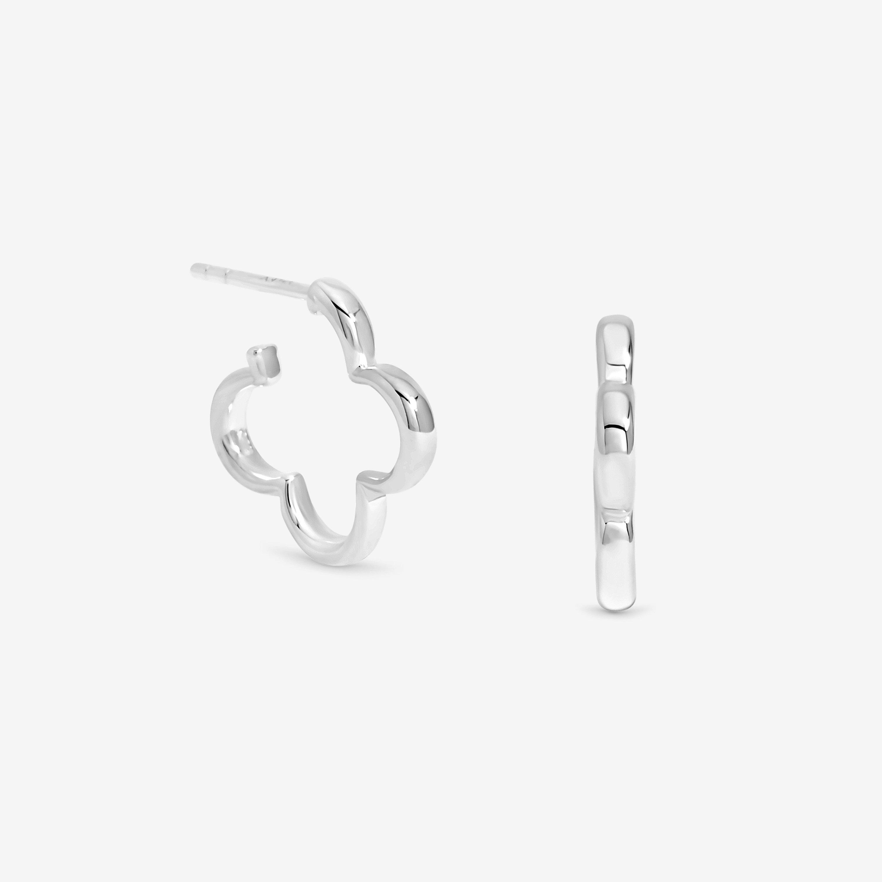 Silver - Simply Silver - Sterling Silver 925 Polished Clover Hoop Earrings - 1