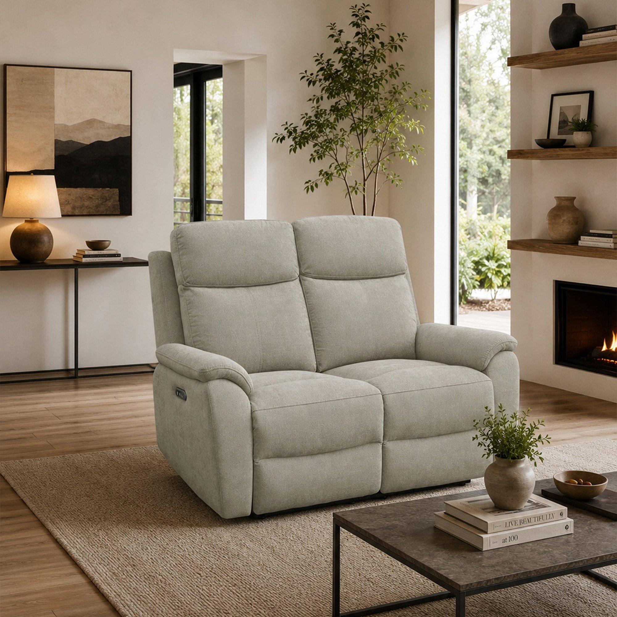 Grey - Aspire - Kingsmere 2 Seater Power Recliner Sofa, Chenille F - 1