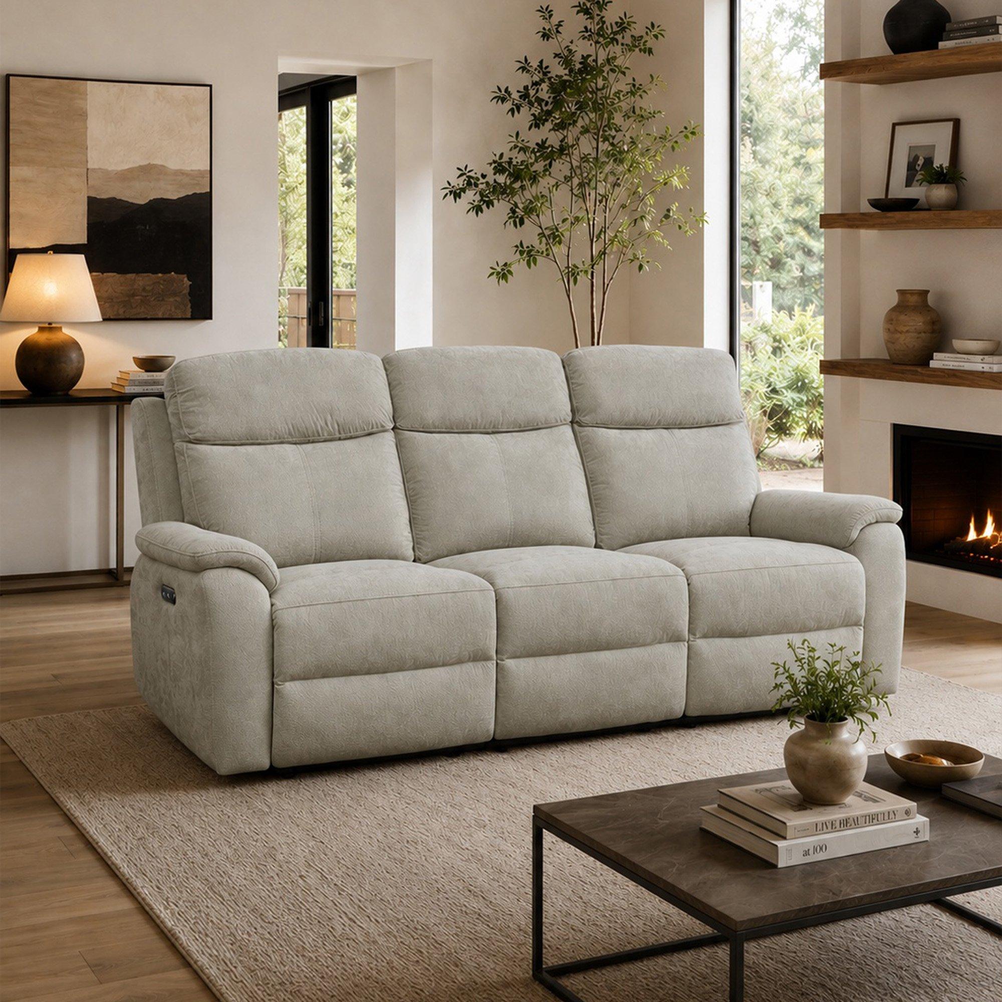 Grey - Aspire - Kingsmere 3 Seater Power Recliner Sofa, Chenille F - 1