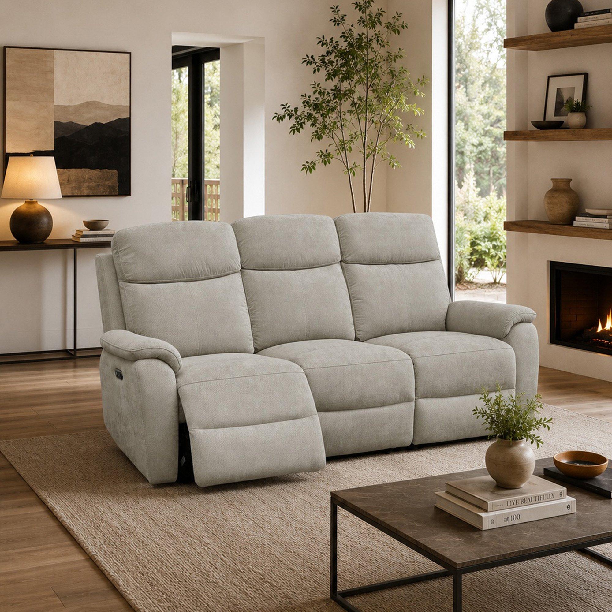 Grey - Aspire - Kingsmere 3 Seater Power Recliner Sofa, Chenille F - 2