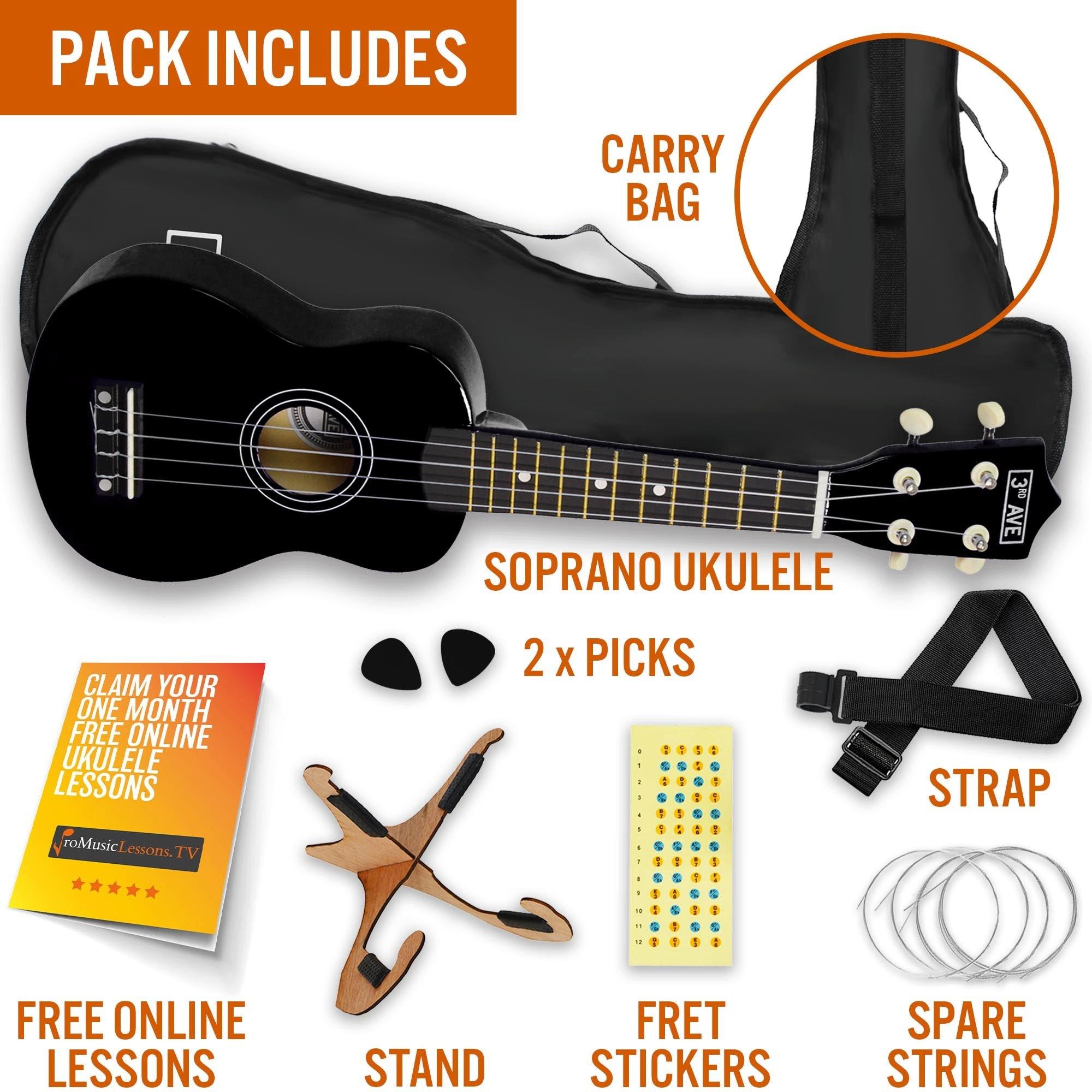 Black - 3rd Avenue - 3rd Avenue Soprano Ukulele Pack - Natural - 3
