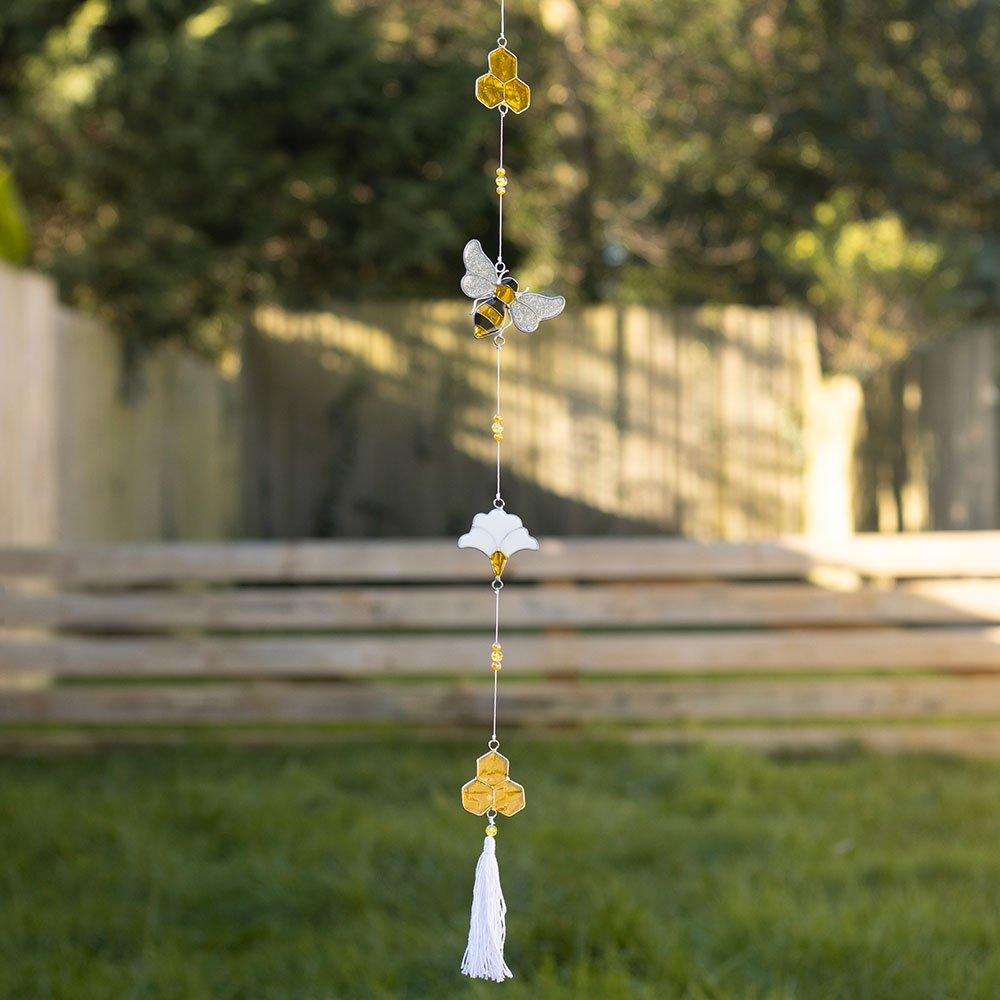 Something Different  String Of Bee And Honeycomb Suncatchers - White