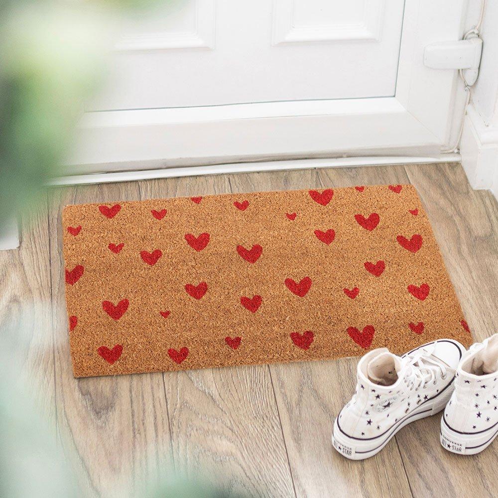 Brown - Something Different - Natural Red Love Heart Doormat - 1