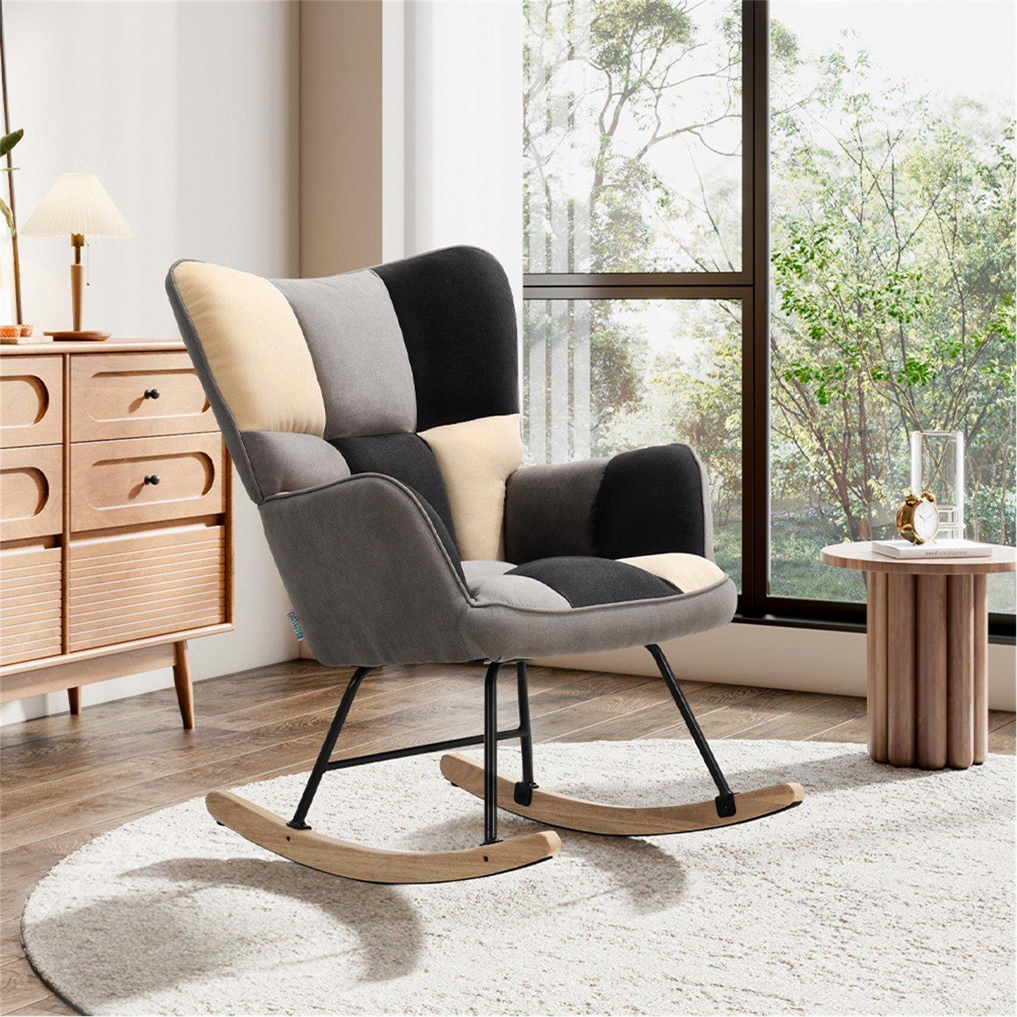Multi - Kabinet UK - Tufted Linen Upholstered Rocking Chair - 2
