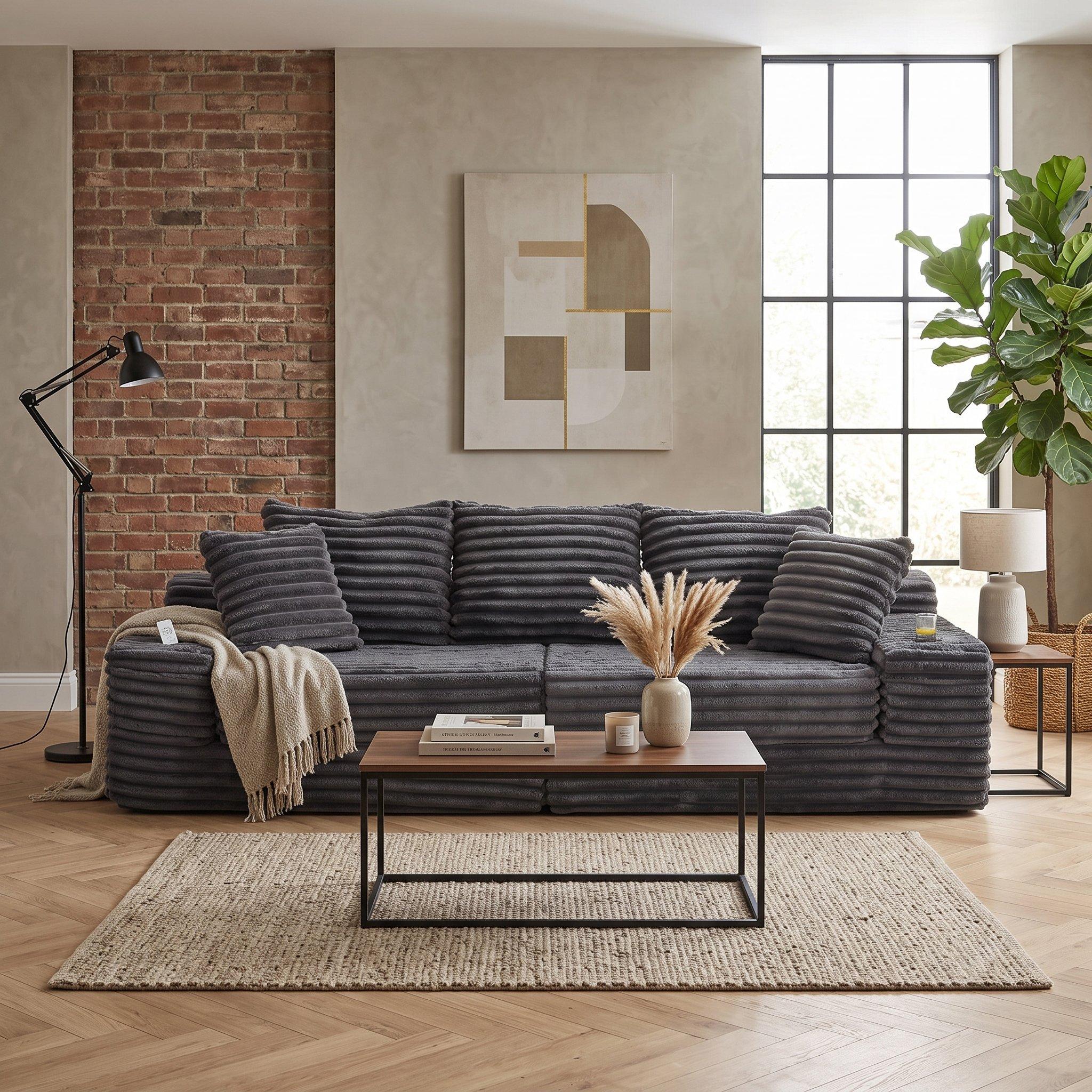 Dark Gray - Urban Meuble - Corduroy Convertible Sofa Bed - 2