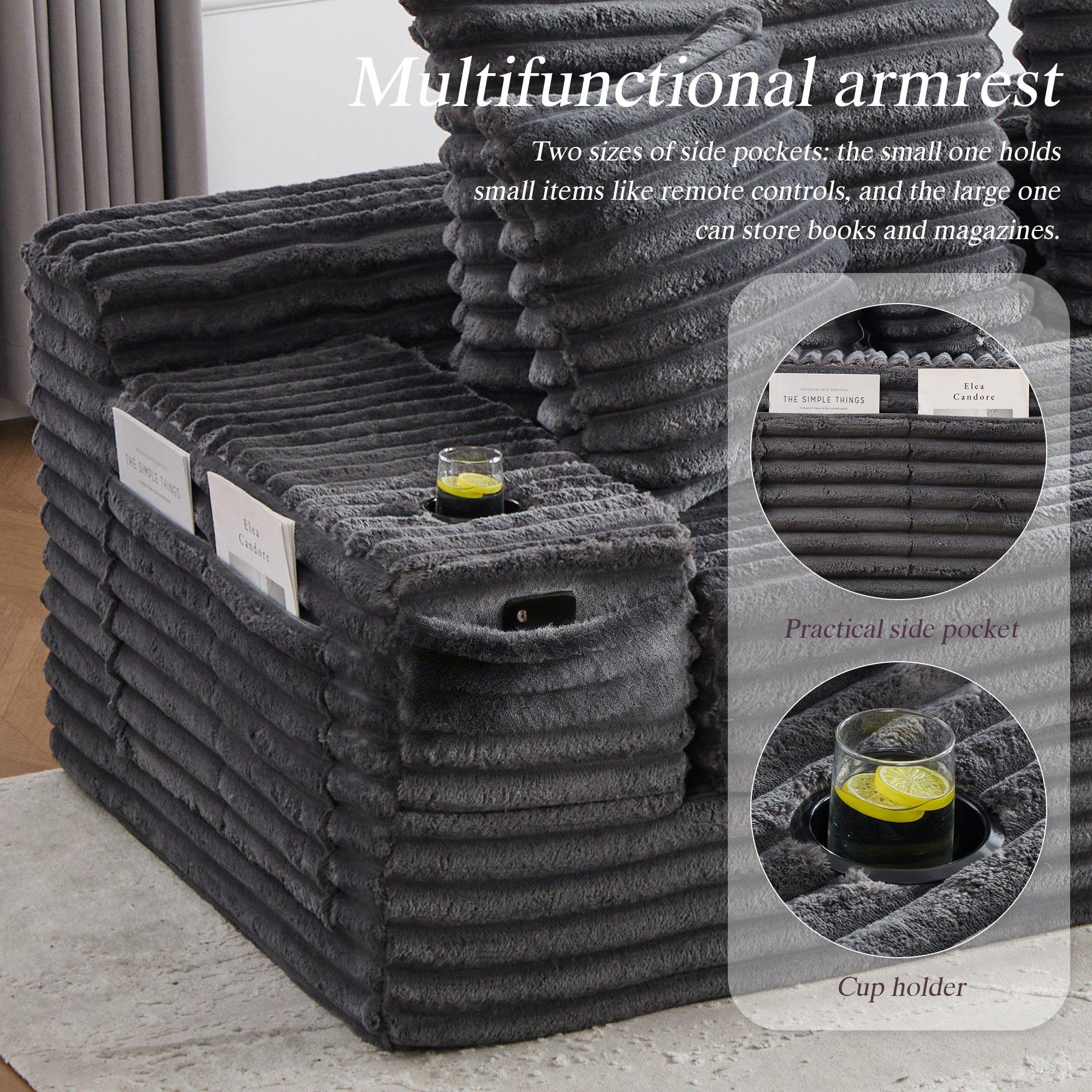 Dark Gray - Urban Meuble - Corduroy Convertible Sofa Bed - 11