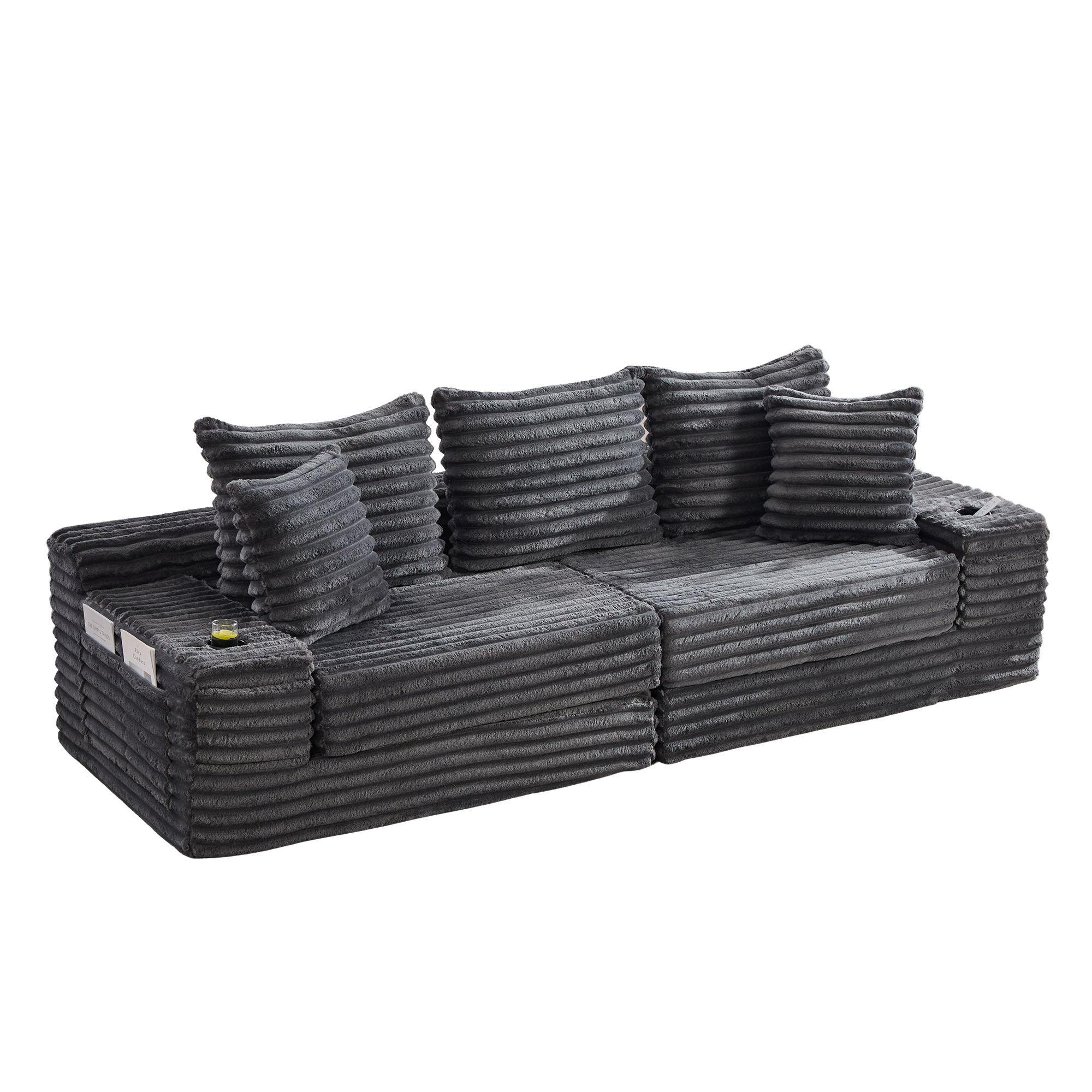 Dark Gray - Urban Meuble - Corduroy Convertible Sofa Bed - 12