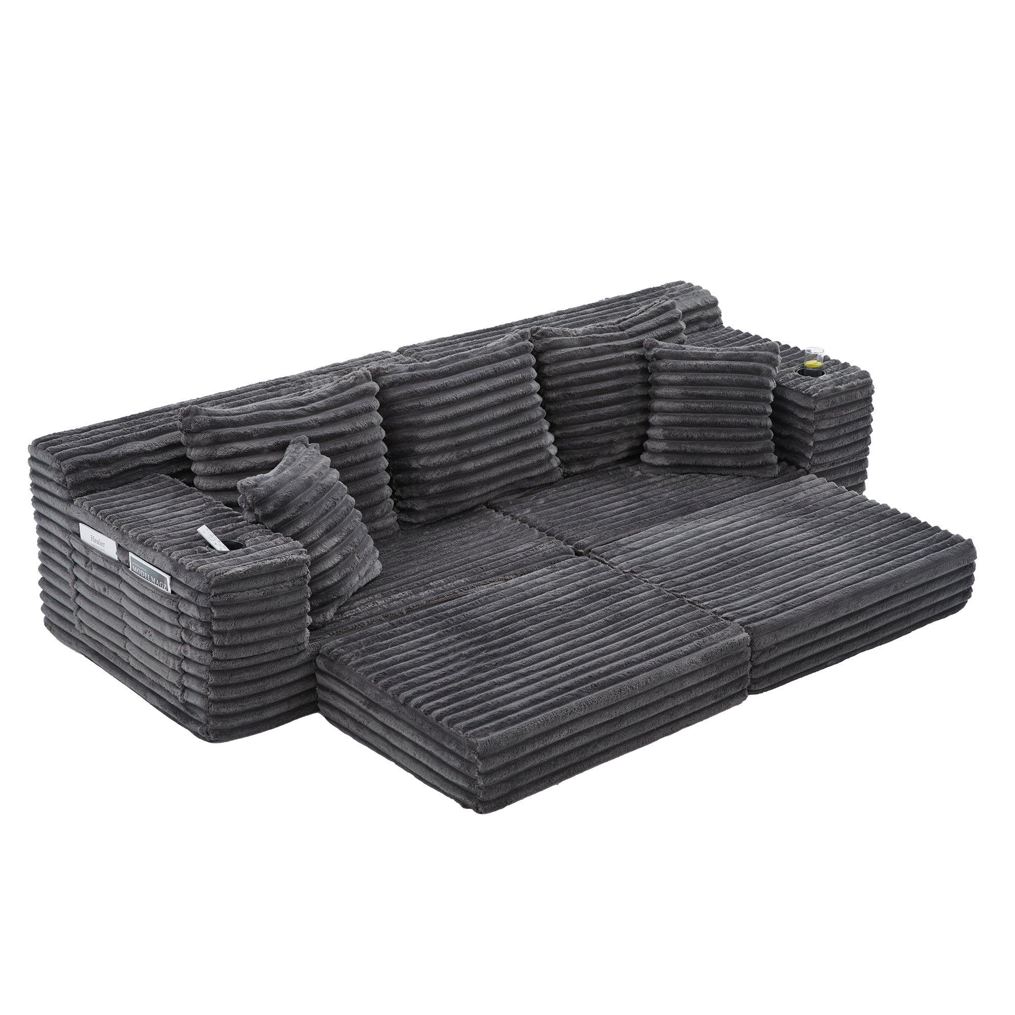 Dark Gray - Urban Meuble - Corduroy Convertible Sofa Bed - 14