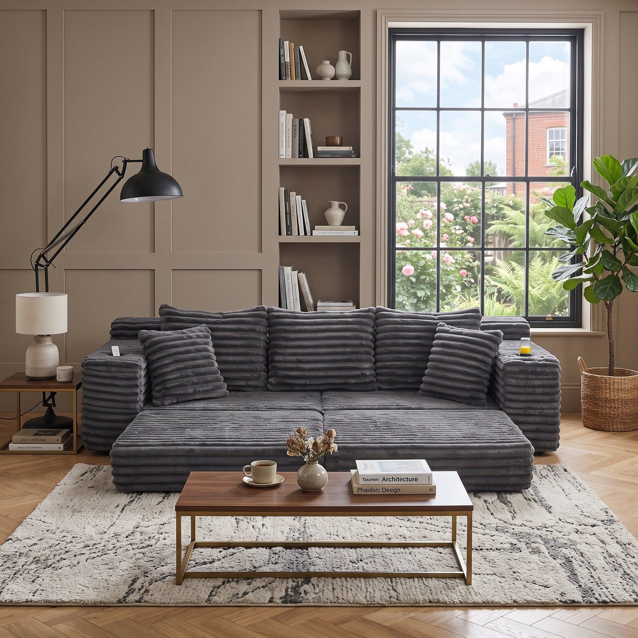 Dark Gray - Urban Meuble - Corduroy Convertible Sofa Bed - 4