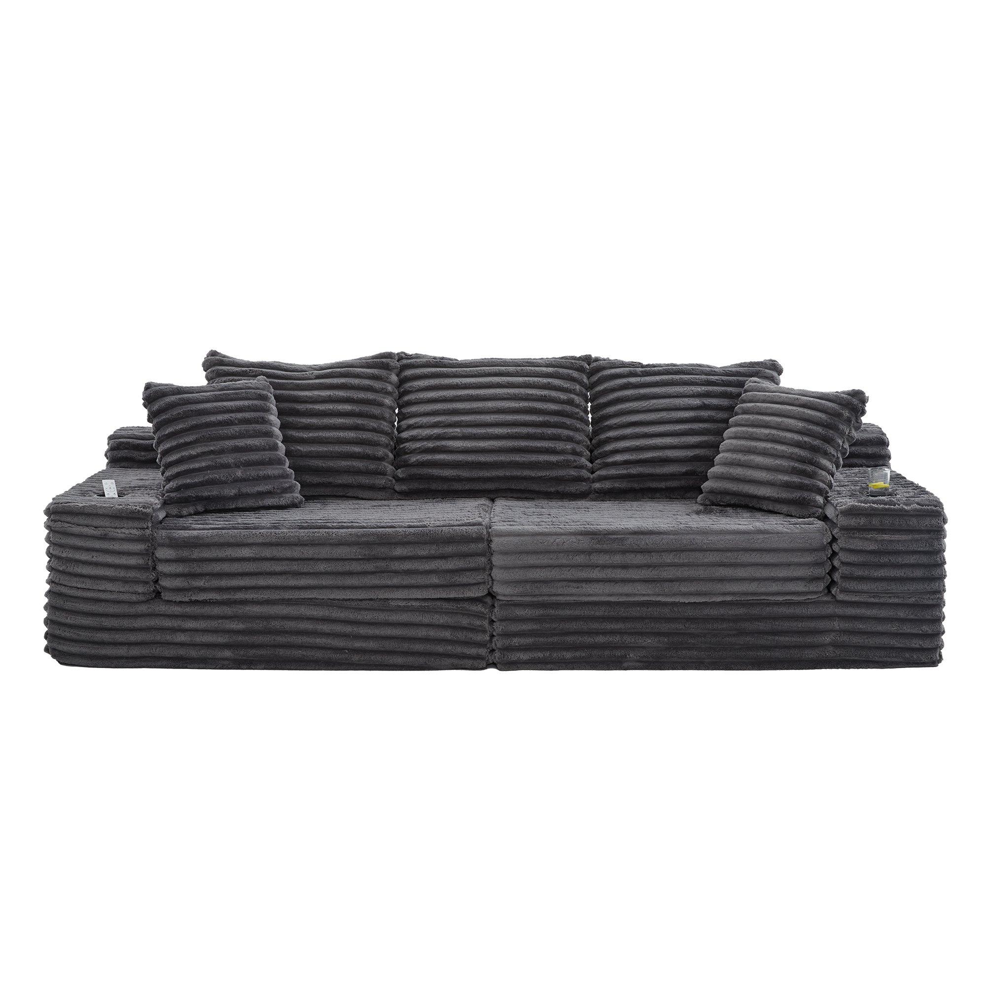 Dark Gray - Urban Meuble - Corduroy Convertible Sofa Bed - 5