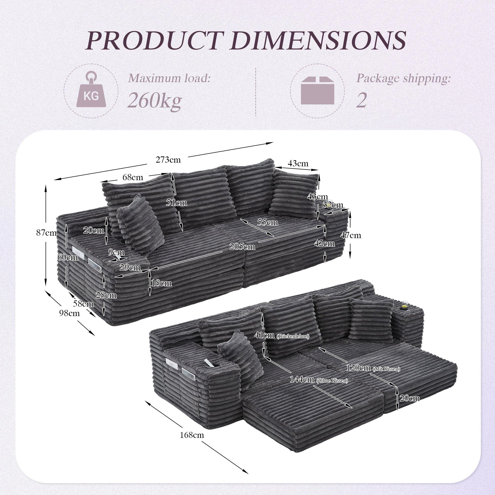 Dark Gray - Urban Meuble - Corduroy Convertible Sofa Bed - 6