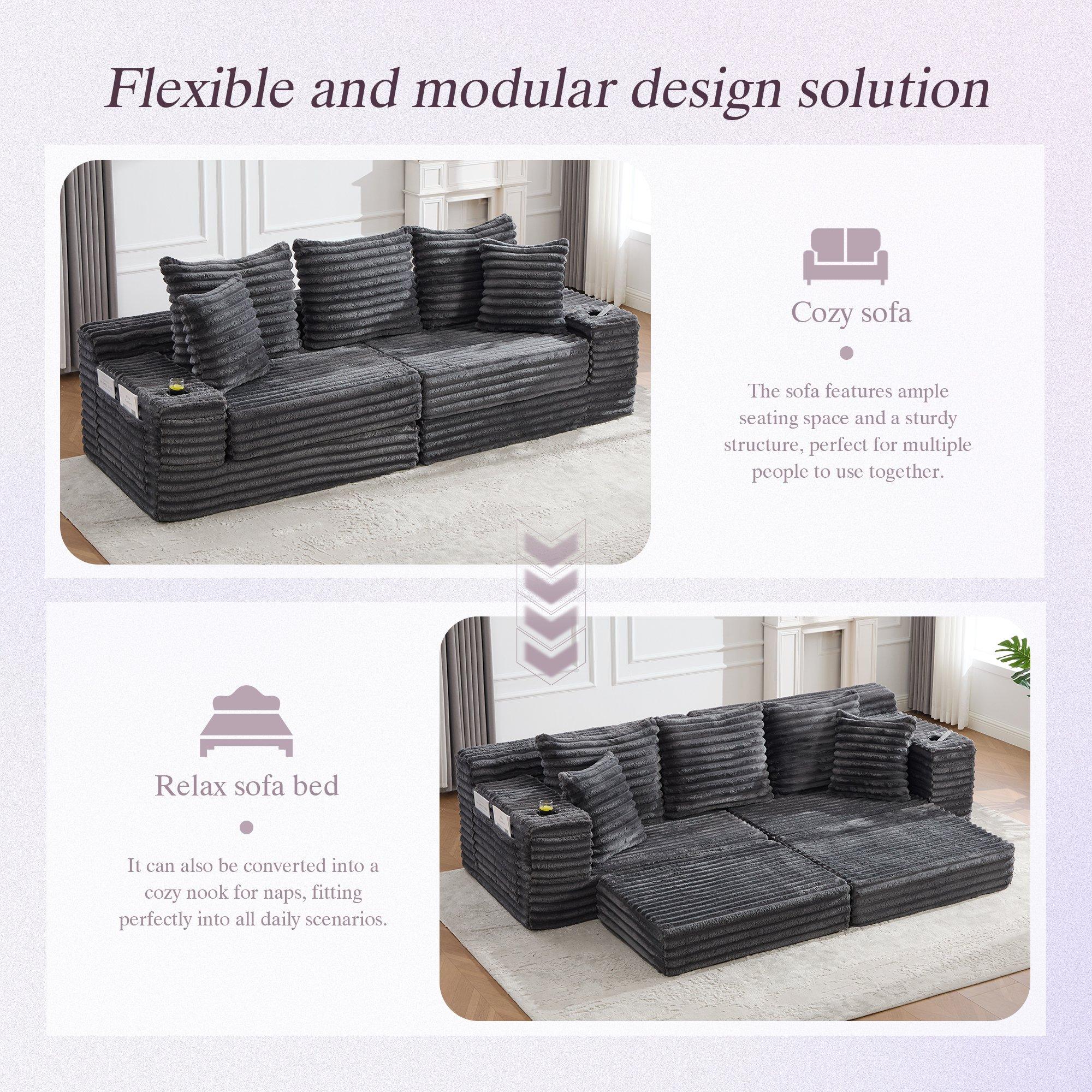 Dark Gray - Urban Meuble - Corduroy Convertible Sofa Bed - 7