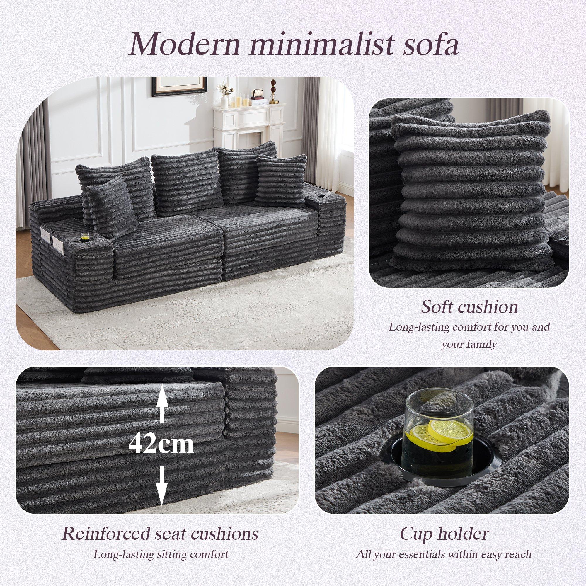 Dark Gray - Urban Meuble - Corduroy Convertible Sofa Bed - 8