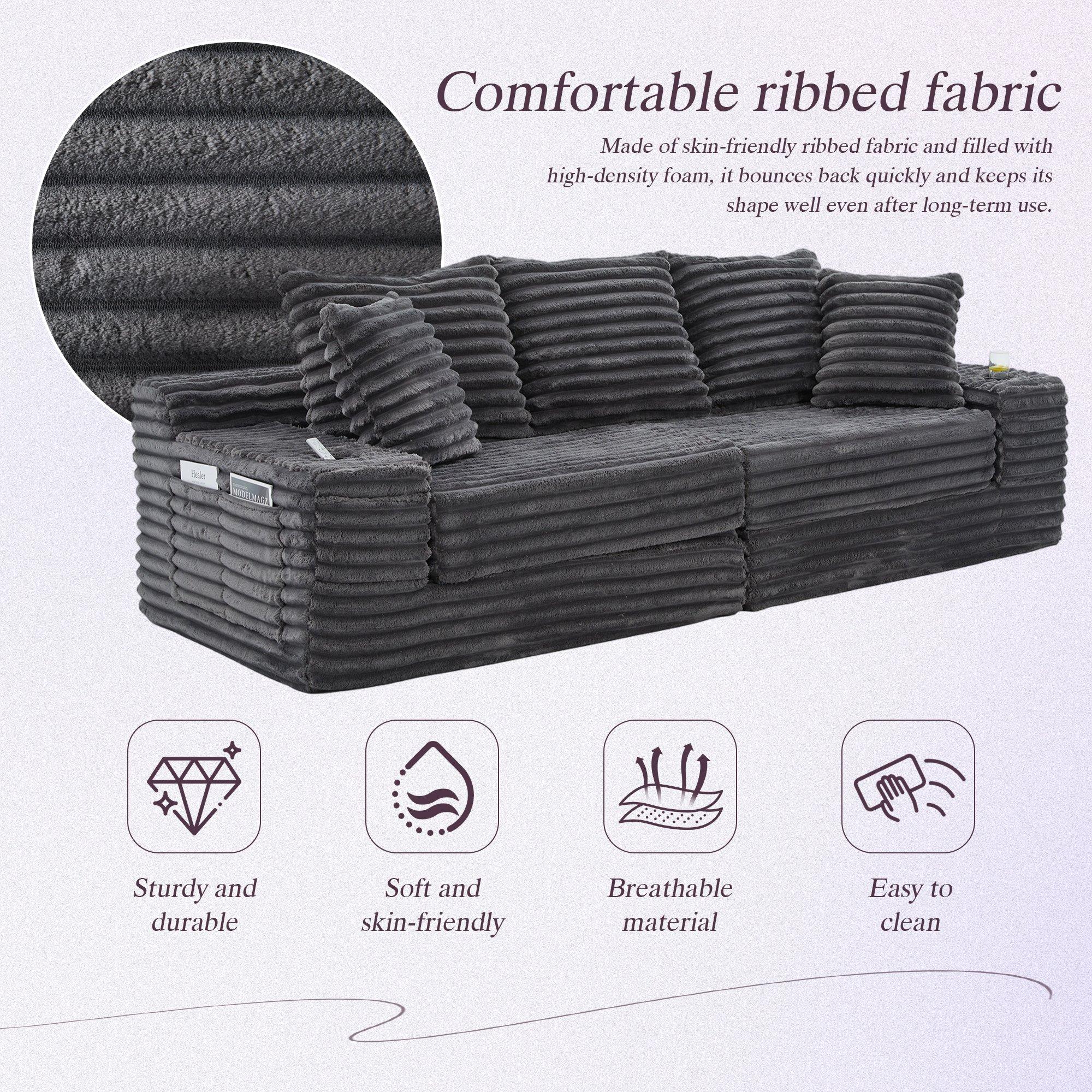 Dark Gray - Urban Meuble - Corduroy Convertible Sofa Bed - 9