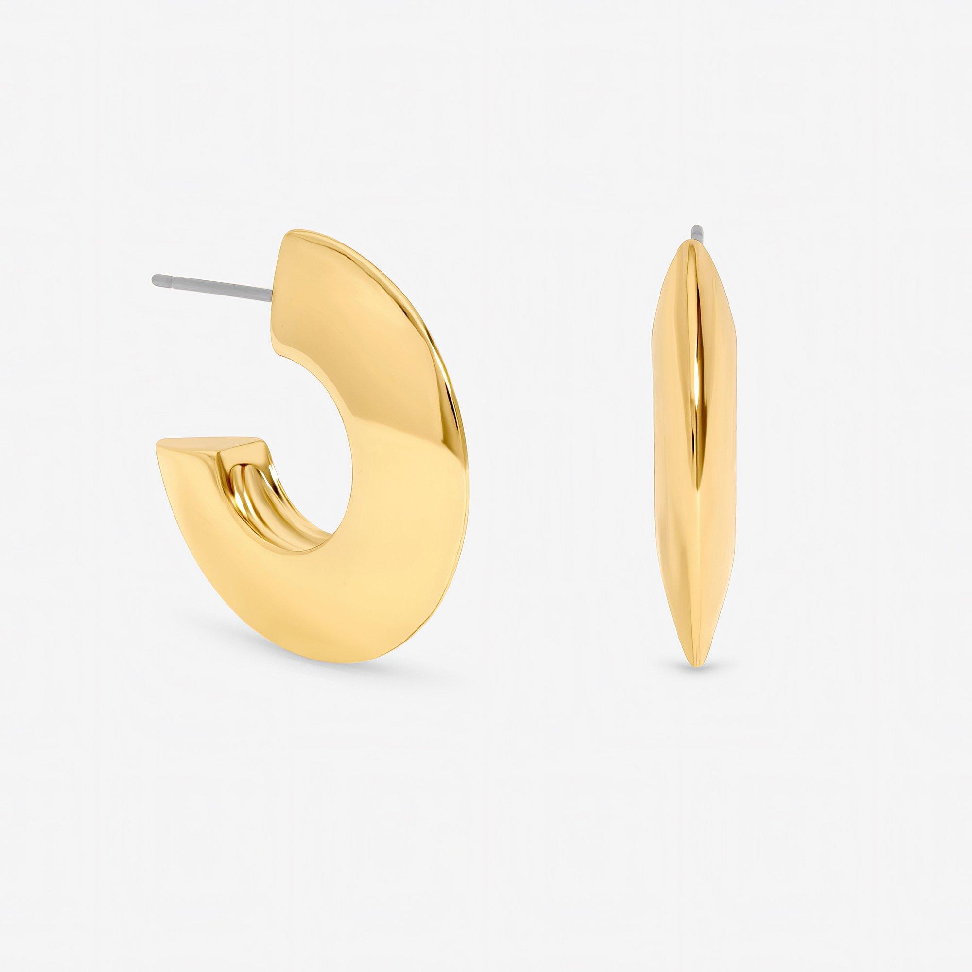 Gold - Jon Richard - Gold Plated Flat Disk Hoop Earrings - 1