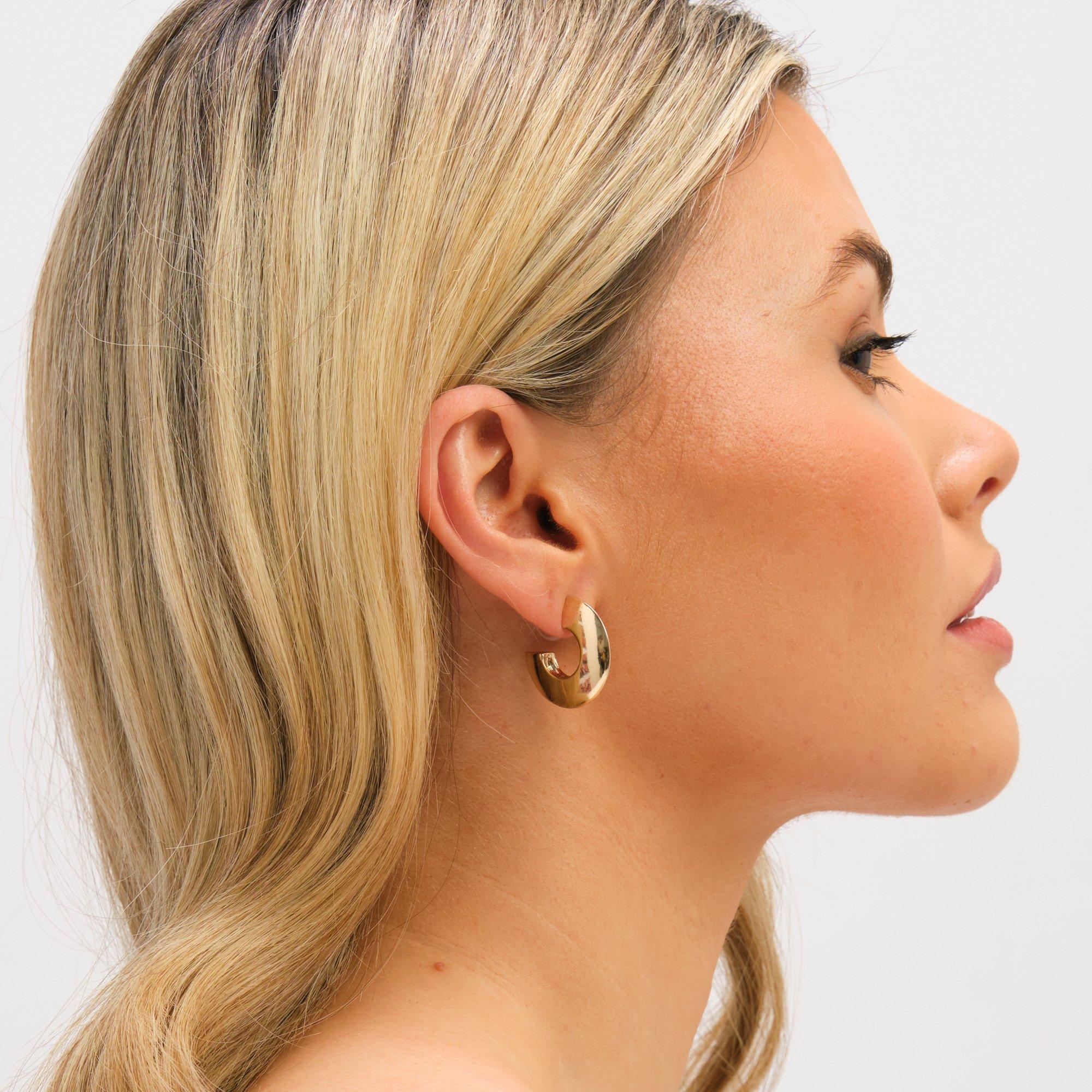 Gold - Jon Richard - Gold Plated Flat Disk Hoop Earrings - 3