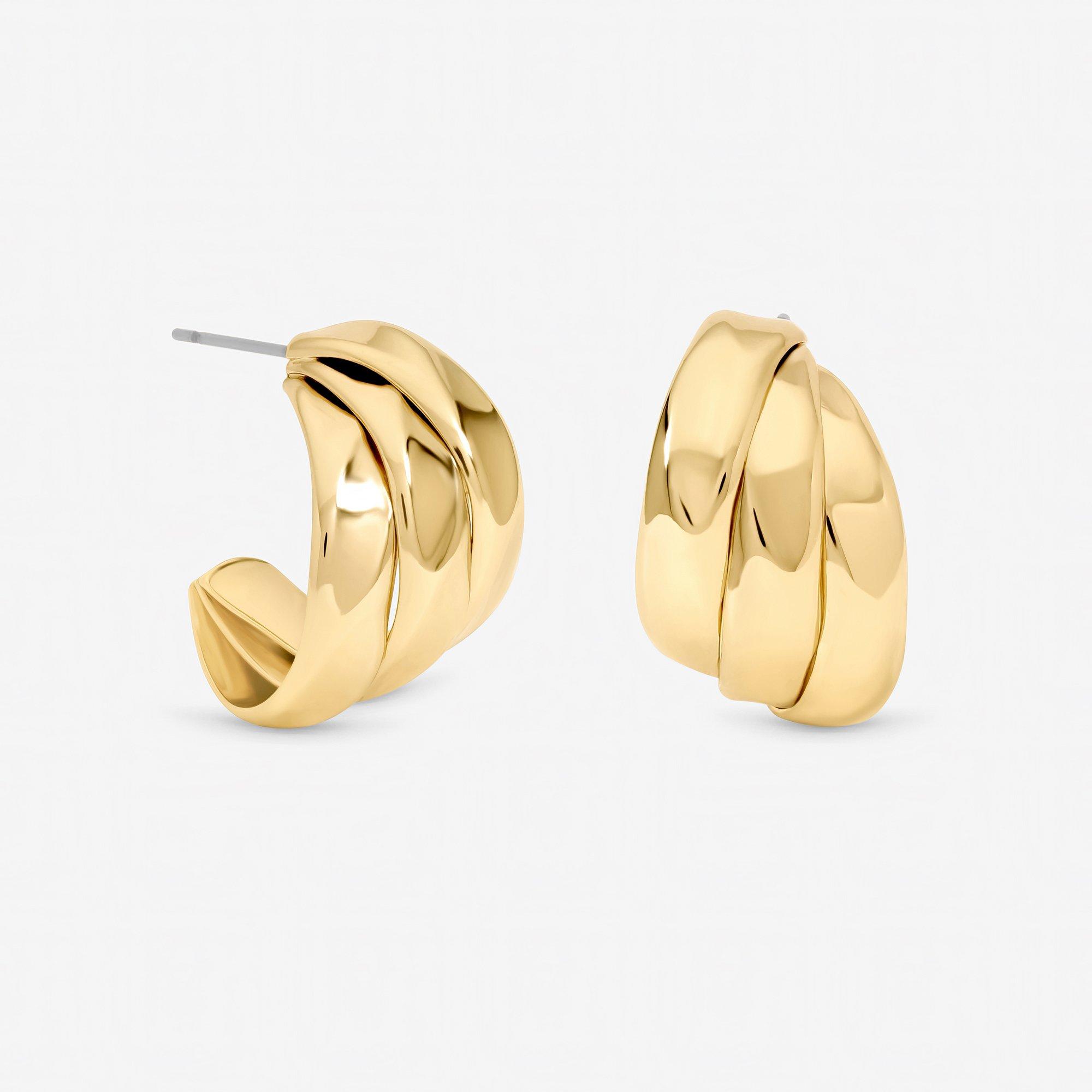 Gold - Jon Richard - Gold Plated Multirow Molten Hoop Earrings - 1